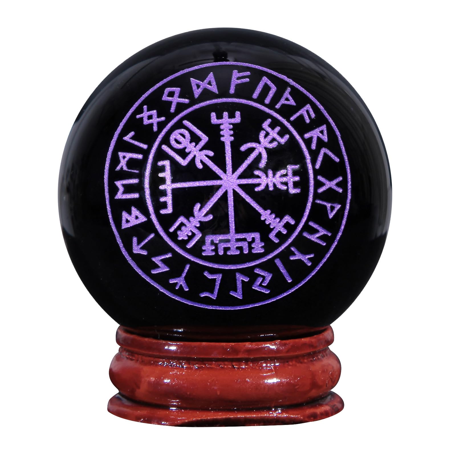 Nupuyai 1.9" Engraved Symbol Obsidian Crystal Ball with Stand