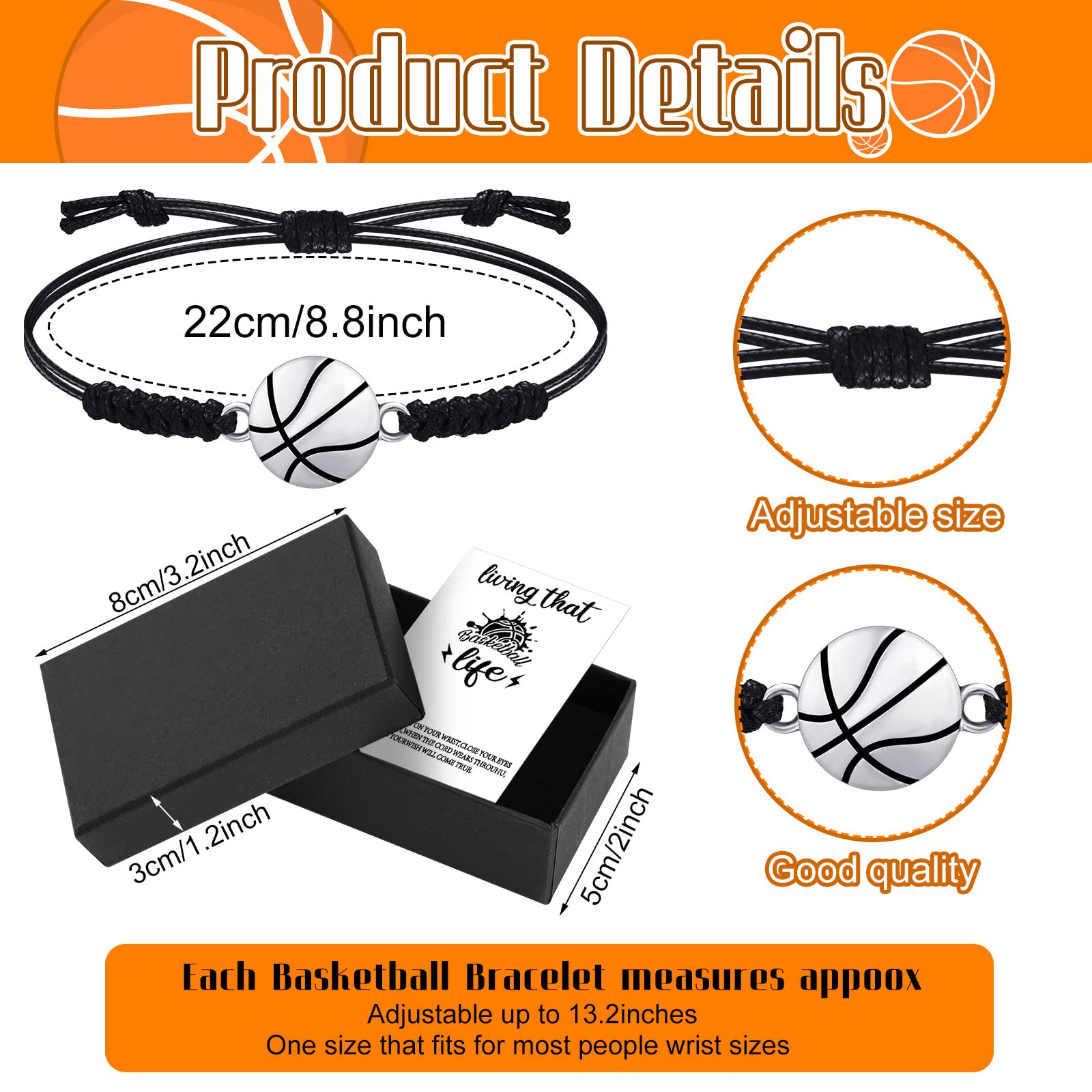 WILLBOND Basketball Charm Bracelet Friendship Bracelet Adjustable Woven Jewelry for Sports Lover Players Team Accessories(Basketball)