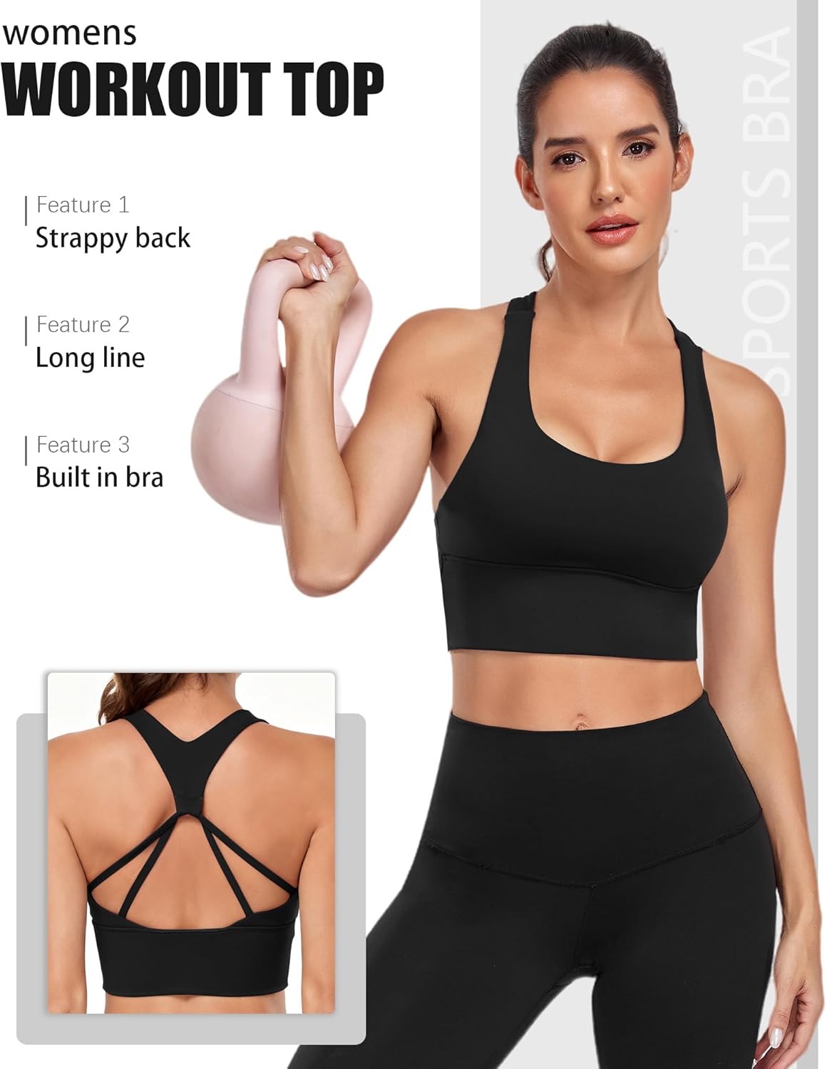 QUOJIZY Strappy Sports Bra Longline Sports Bras for Women Open Back Workout Tops Racerback Sports Bra for Gym Yoga - Image 5