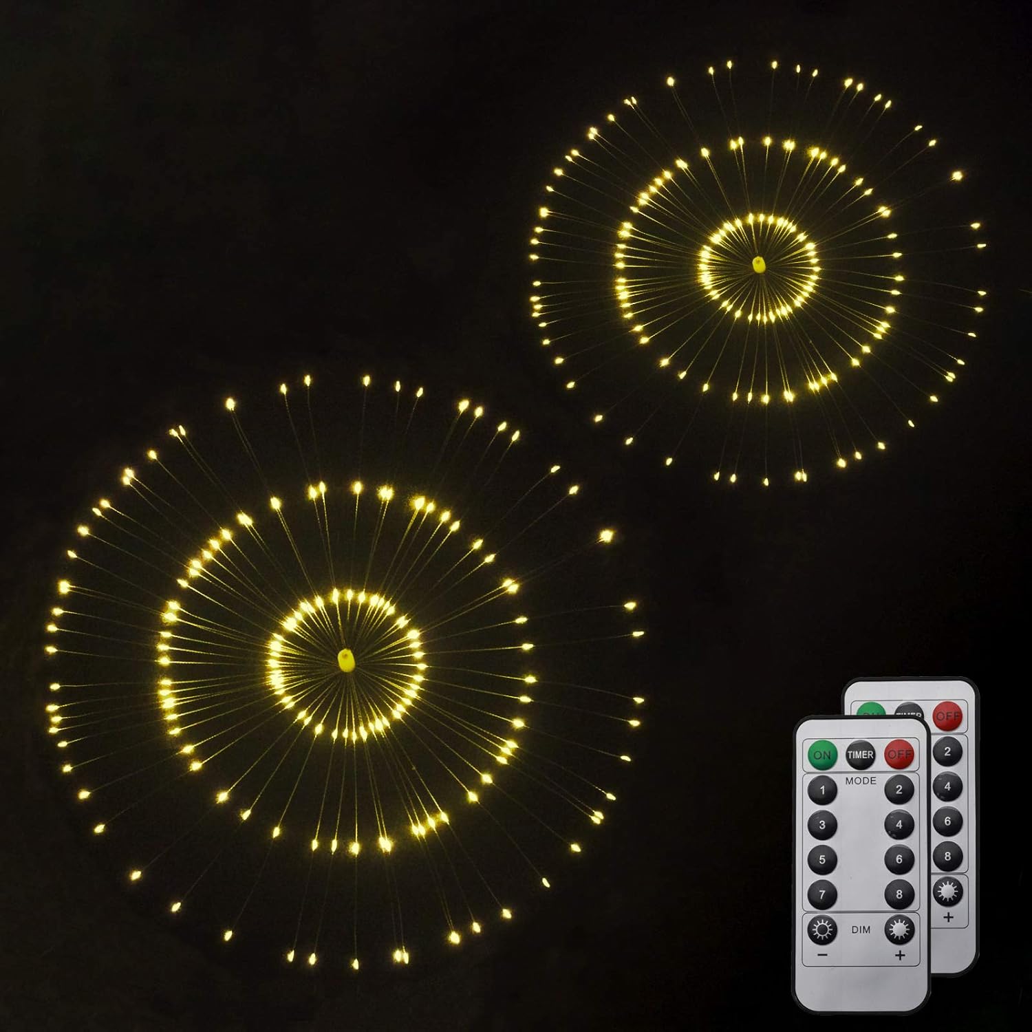 HEAGEERO Outdoor Battery Operated Chandelier 2 Pack, Firework Lights Starburst Light 180 LEDs, Ceiling Hanging Decorative Lights for Party Christmas, Warm White, IP44 Waterproof