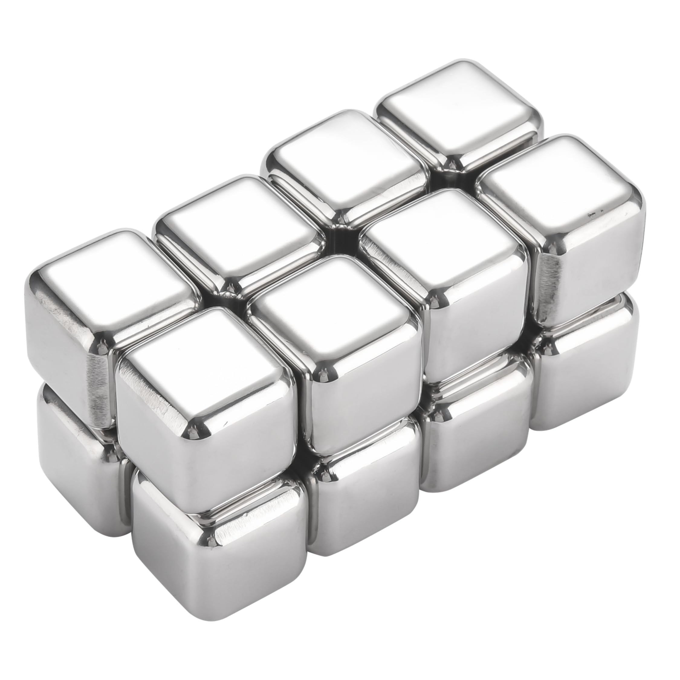 Kitchtic 16 Edelstahl Eiswürfel - Wiederverwendbare Eiswürfel - Rostbeständiger Metallstein zum Kühlen von Wein, Whiskey, und Mehr ohne zu Verdünnen - 2,6x2,6x2,6 cm, Silber - 16 Stück