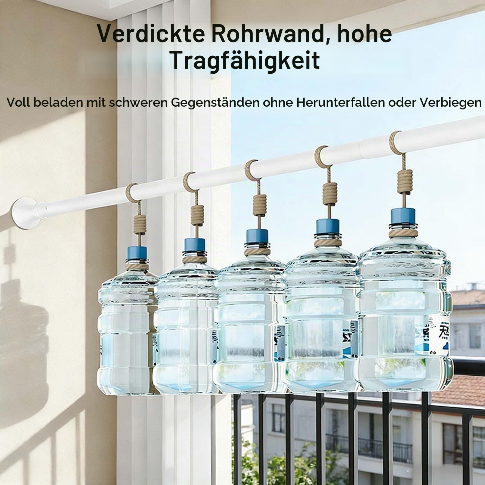 Gardinenstange ohne Bohren 40-500 cm Ø 33 mm Teleskopstange zum Klemmen, Multifunktionale Duschvorhangstange Rutschfest Spannstange Verstellbar für Dusche und Trennwand(Schwarz,4.1-5.0m)