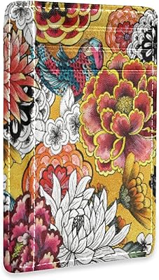 Japanese Asian Peonies Chrysanthemums Dahlias Carp Flowers Slim Minimalist Wallet, Front Pocket RFID Blocking Leather Credit Card Holder, Case Protector Covers for Men Women