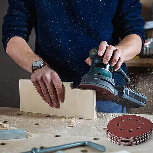 Miniatura 6 de 100 discos de lijado de grano 120 de 5 pulgadas, papel de lija orbital para carpintería, papel de lija con respaldo de gancho y bucle para lijadoras