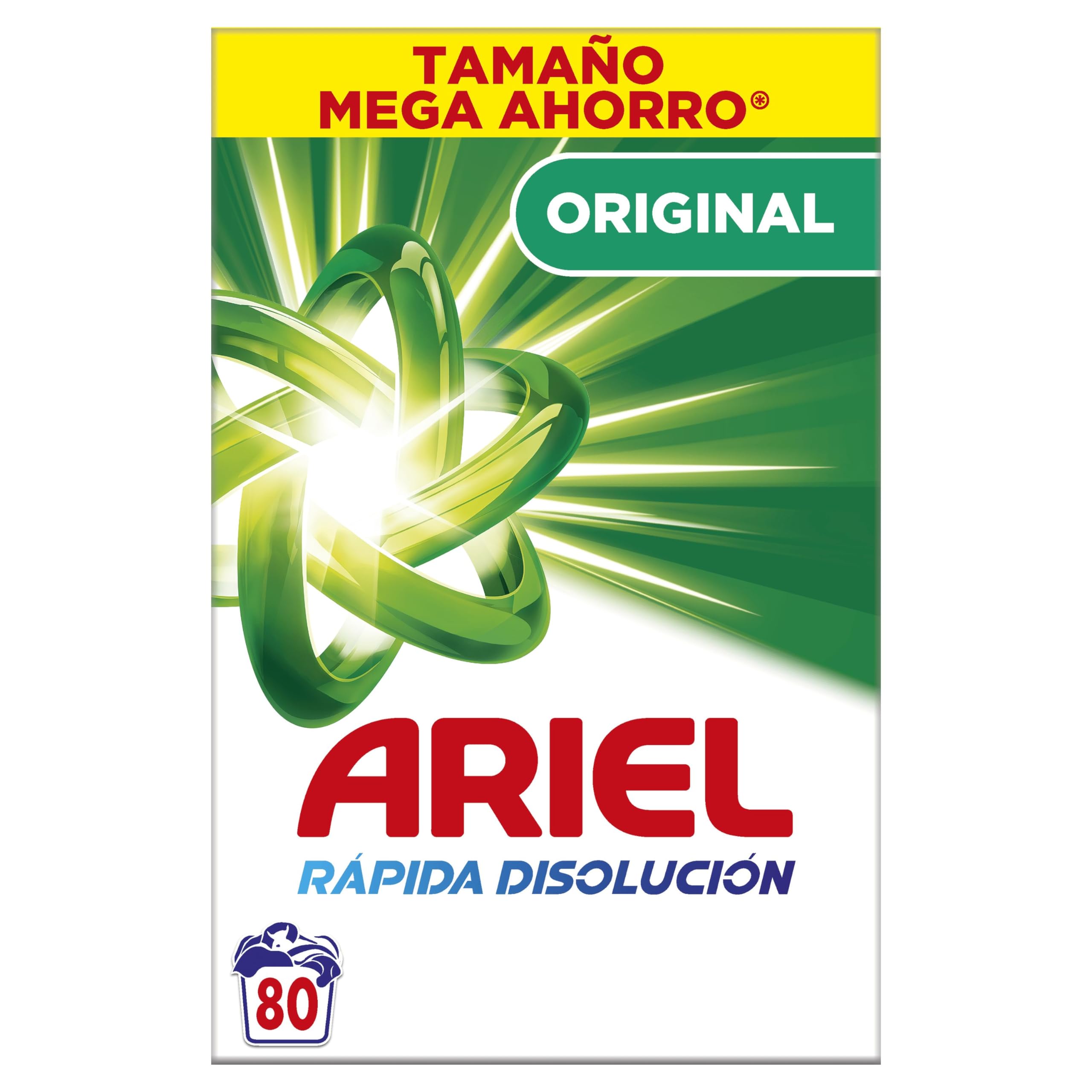 Ariel Detergente Lavadora en Polvo, 80 Lavados, Original, con Tecnologia Anti-​Residuos que Deja la Ropa Limpia y Reluciente