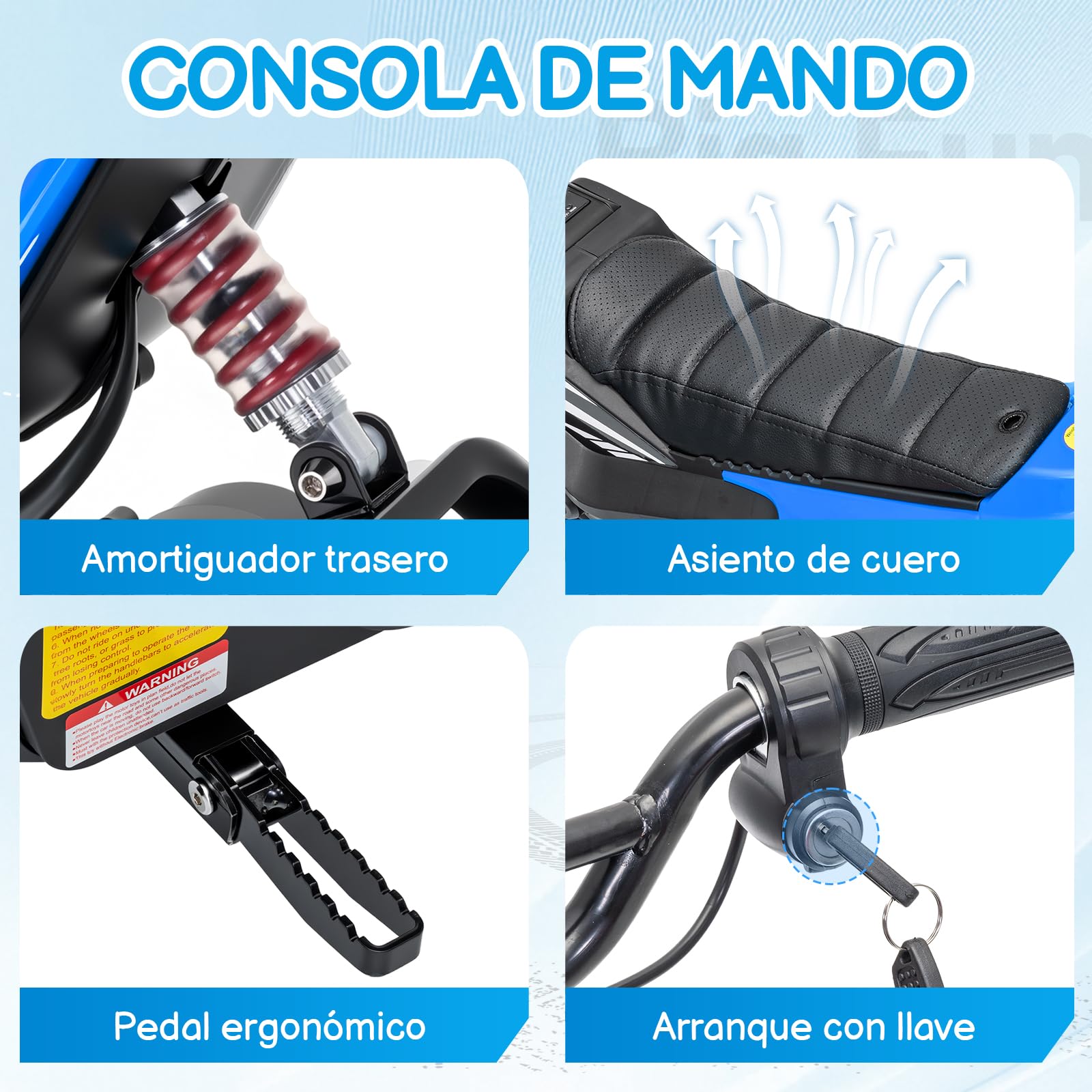 LALAHO Moto Electrica Niños 4V 7Ah con Motor Sin Escobillas de 250 W, Máxima 22,5 km/h, Autonomía de 19 km, Neumático de 12 Pulgadas 8 a 12 años (Azul)