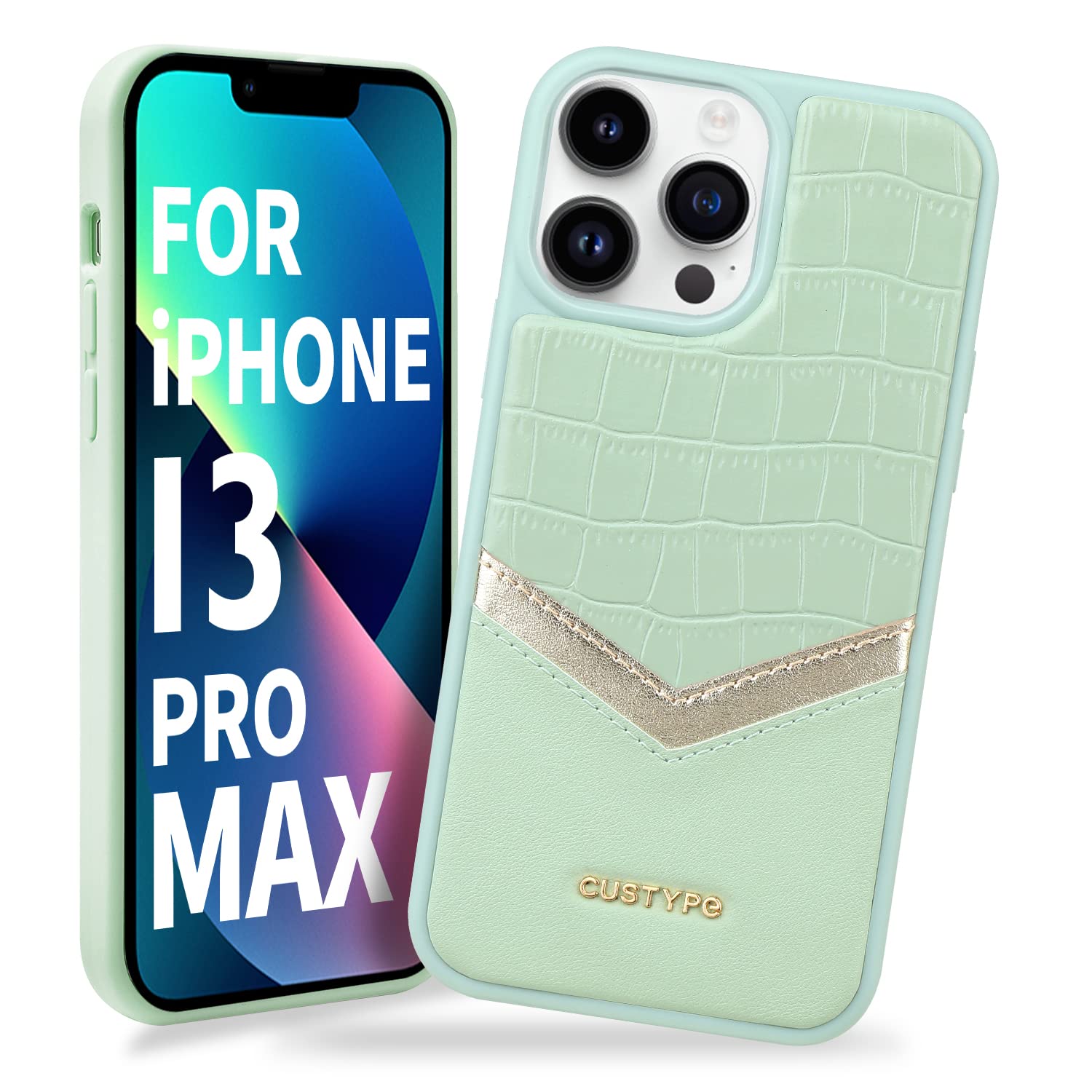 CUSTYPE Compatible with iPhone 13 Pro Max Phone Cover Case for Women Slim Fit Shockproof Protective Luxury Leather Mobile Phone Cases for Apple 13 Pro Max, 6.7inch, Green