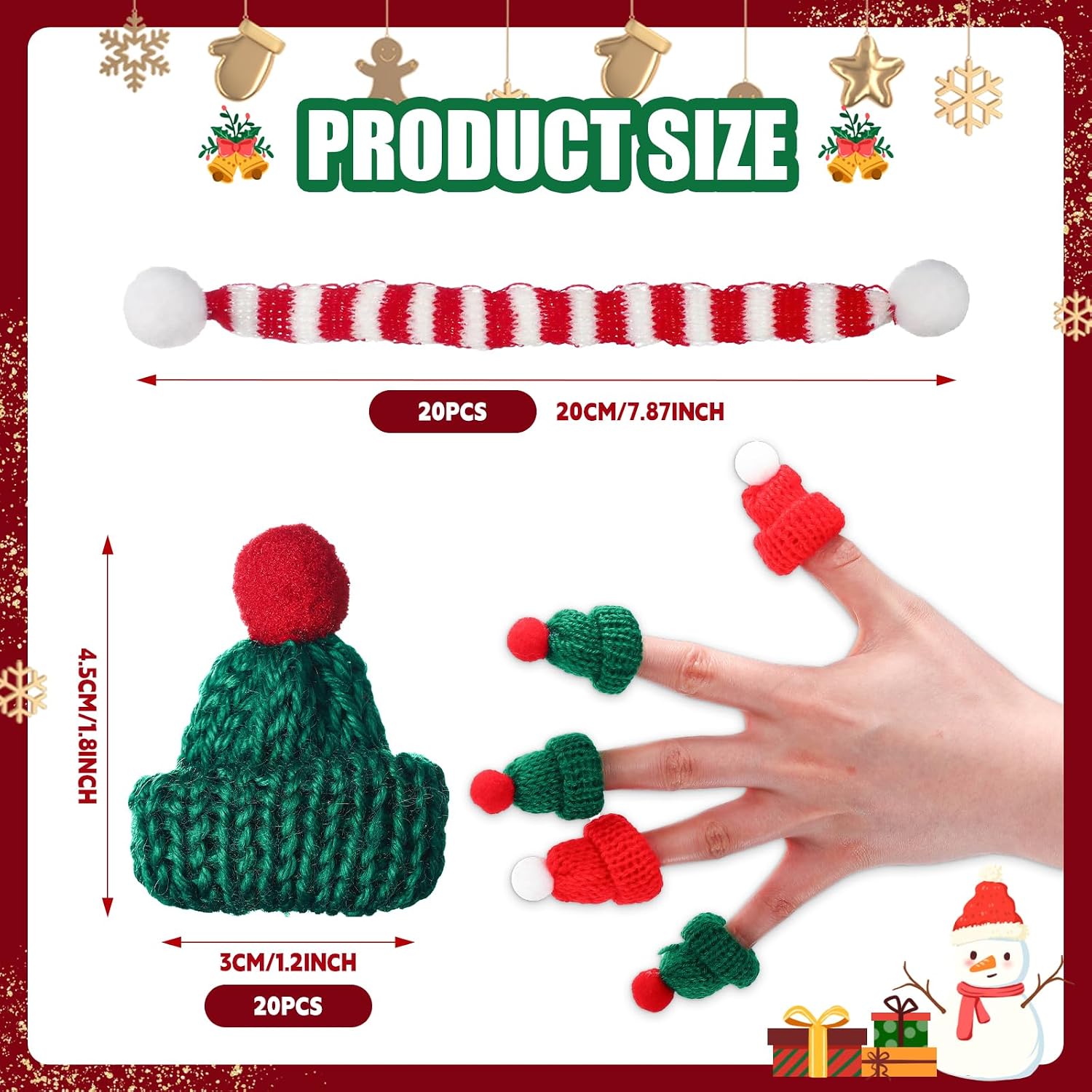 40 Pcs Christmas Mini Knit Doll Hats and Scarves Decor, Small Snowman Hats Decorations，Santa for Dolls，Christmas for Crafts DIY for Xmas Tree Wine Bottle Gift,Mini Xmas Ornaments image 2
