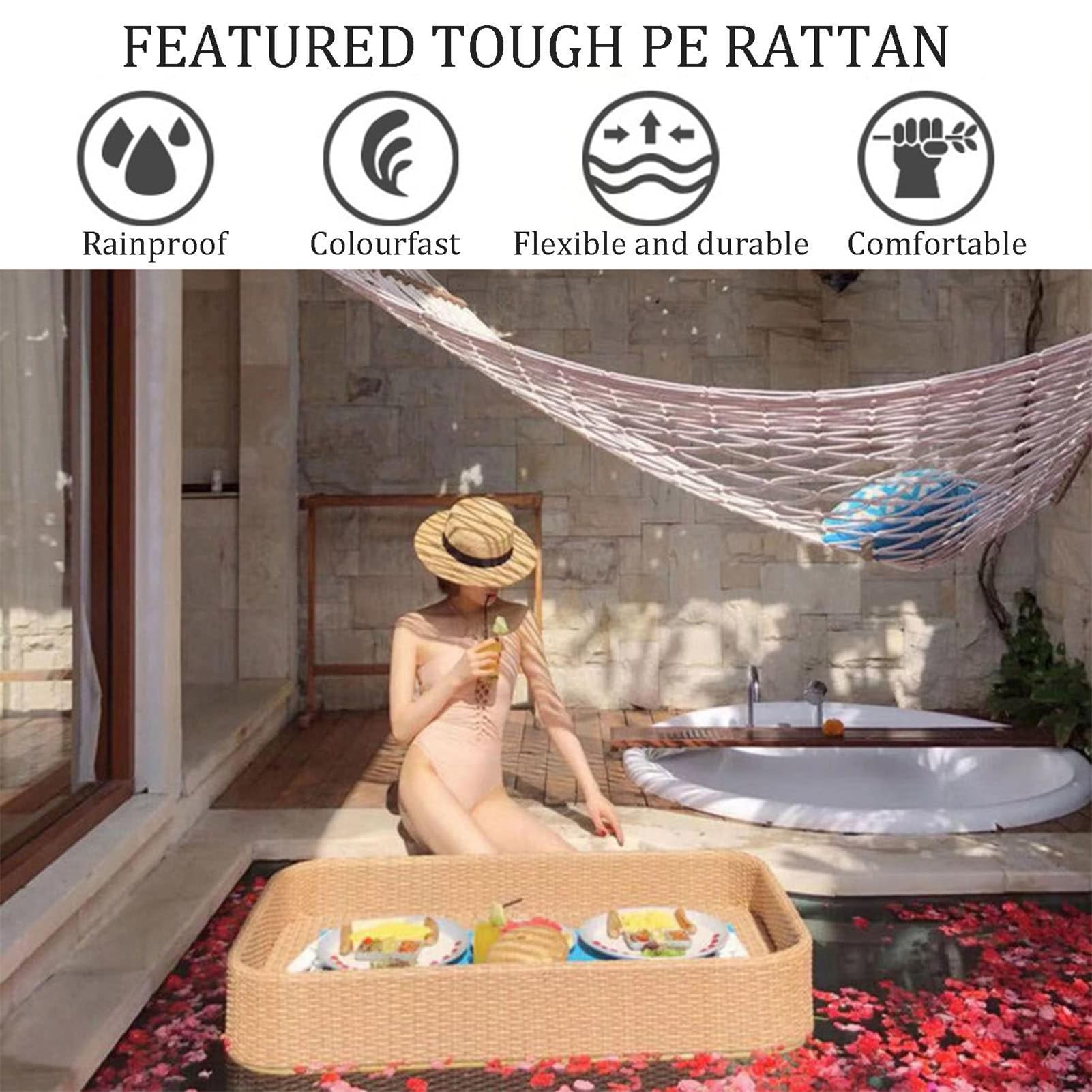 Plateau de Service tissé en rotin, Plateau Flottant pour Piscine, Porte-Boisson de Bar de 60 cm/80 cm, Plateau de Piscine pour salades et Glaces Flottant pour Le Camping et Les réunions de f