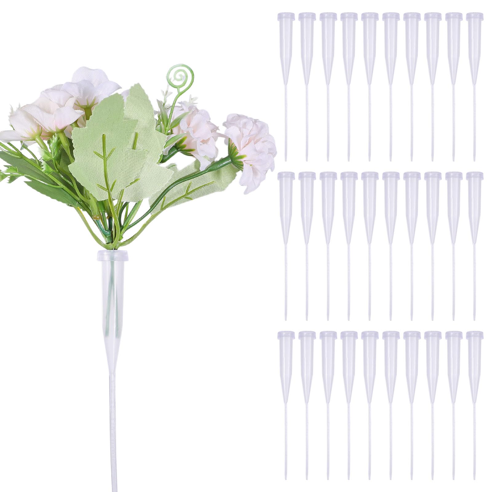 GLOBLELAND 50Pcs 5.7inch Transparent Stem Water Tubes for Flowers with PVC Caps Floral Stem Clear Water Tube Plastic Cultivation Tubes Supplies for Fresh Flowers Arrangements