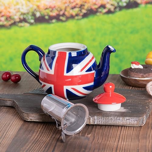 Miniatura 5 de Tetera con infusor, cerámica, pintado a mano Union Jack Edición Limitada, 2 tazas (20.3 fl oz)