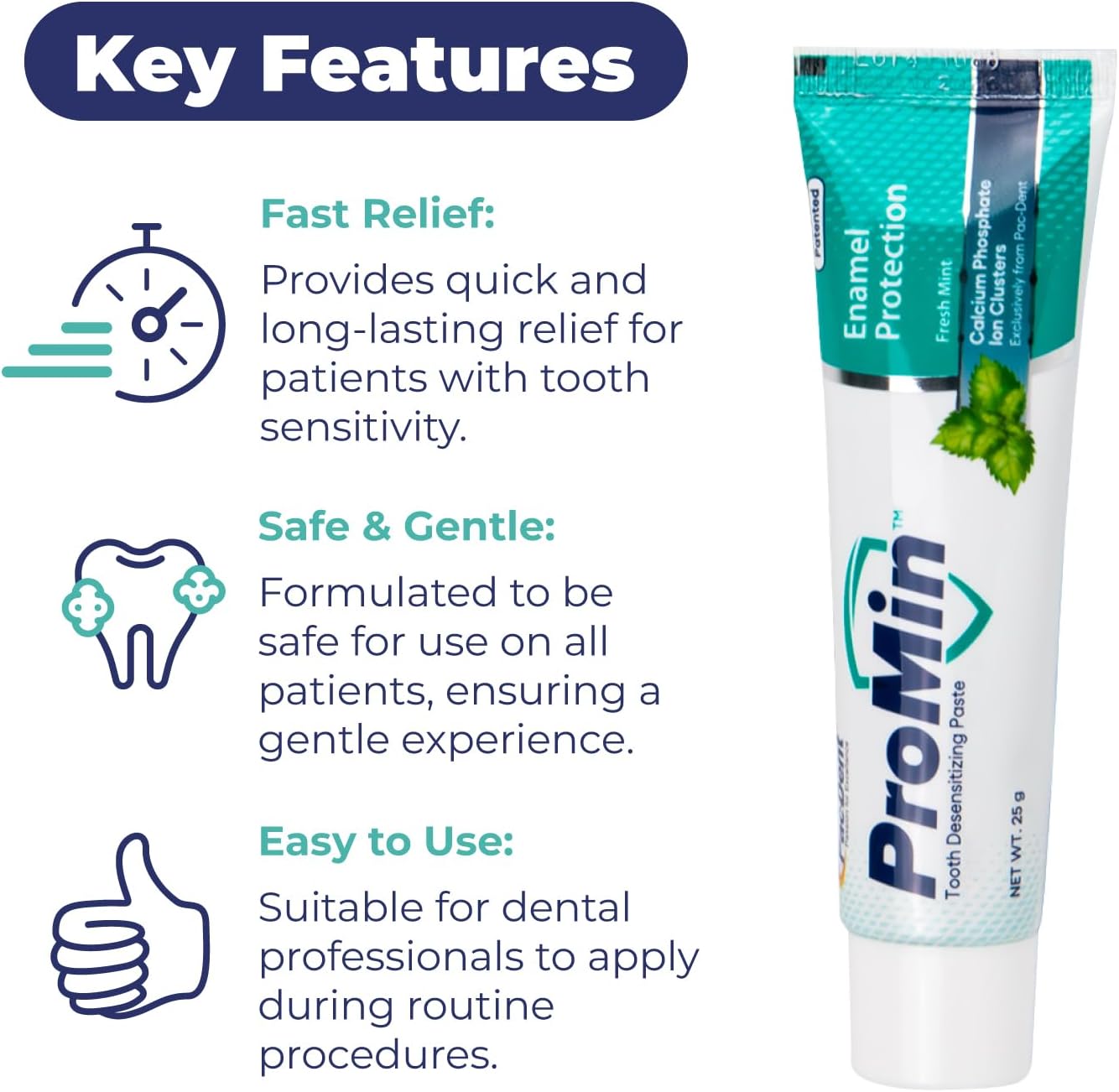 Pac-Dent ProMin Fluoride-Free Tooth Desensitizing Paste with CPIC Technology - Reduces Sensitivity via Remineralization & Dentinal Tubule Occlusion, 25g Tube, 2 Tubes/Box, 10 Boxes/Case