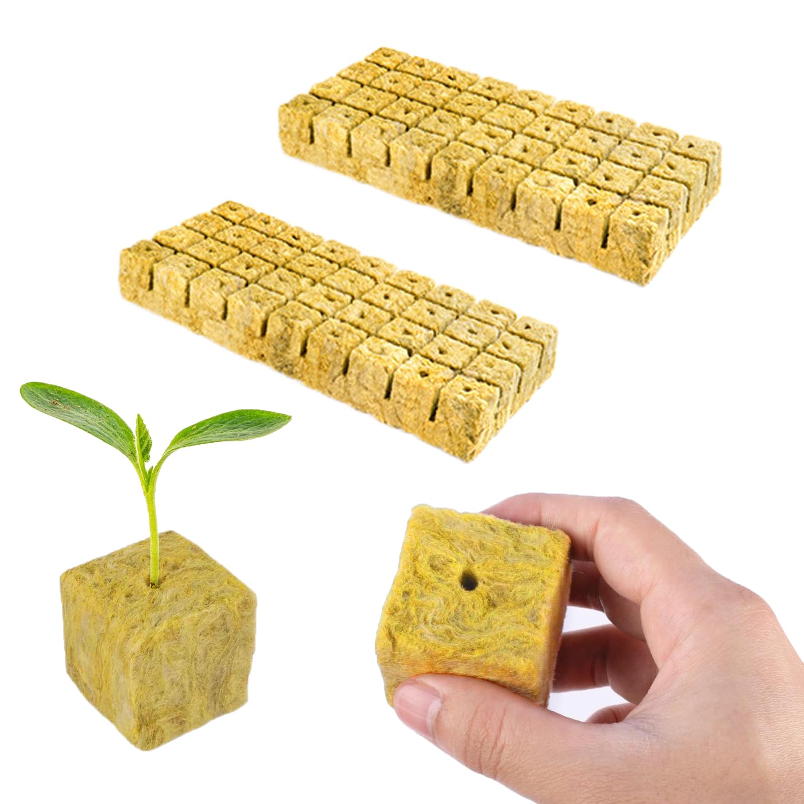 72 Pezzi Cubetti di Lana di Roccia, Rockwool Grow Cubes, Cubetti Lana di Roccia Ldroponica, 3 X 3 X 4cm, per Il Trapianto di Cultura Soilless