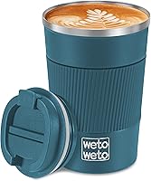 Vista 8 de WETOWETO Taza de viaje de 12 onzas, taza de café reutilizable aislada con tapa a prueba de fugas, taza de café de viaje de acero inoxidable, taza