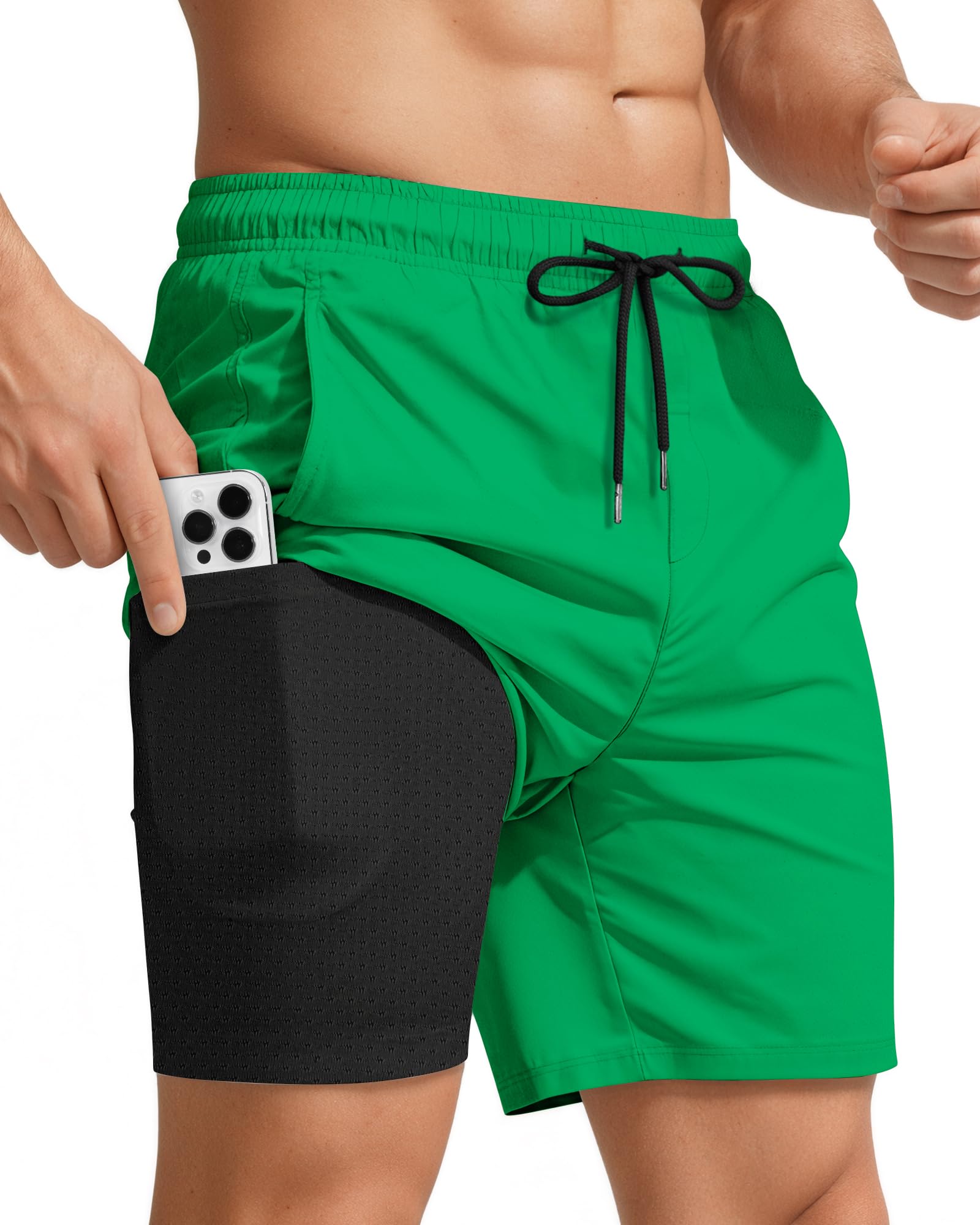 7 Inch Men Swim Trunks mid-thigh Compression Liner Zipper Pocket Quick Dry Lightweight Swimwear Bathing Suit Beach Water Shorts Sports Exercise Fitness Activewear Essential Accessories Active Gear