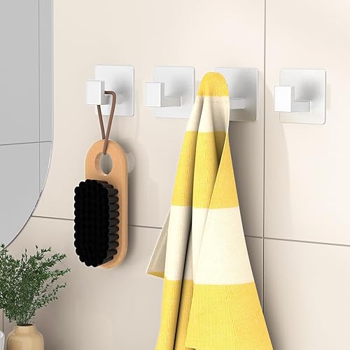 Miniatura 3 de HUFEEOH Ganchos adhesivos para toallas, paquete de 4 ganchos adhesivos para colgar resistentes, ganchos para abrigostoallas, ganchos de pared para
