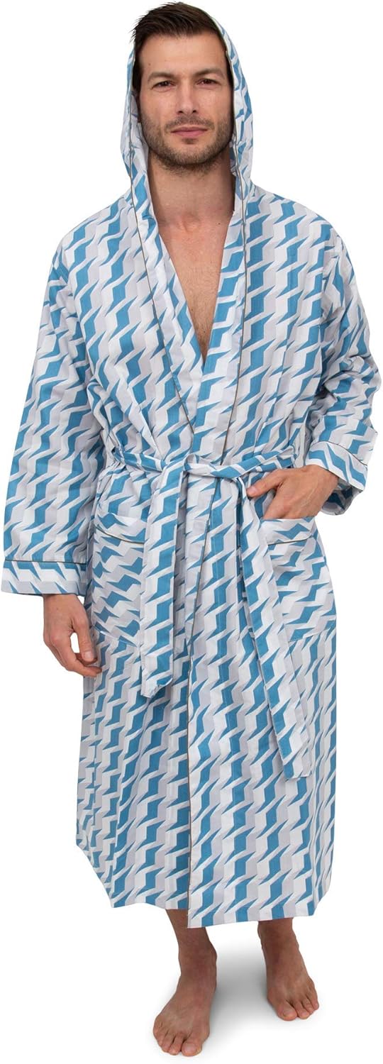 AMERICAN HEAVEN Mens Lightweight Sleep/Lounge Long Bath Robe with Hood -Premium Cotton Blend