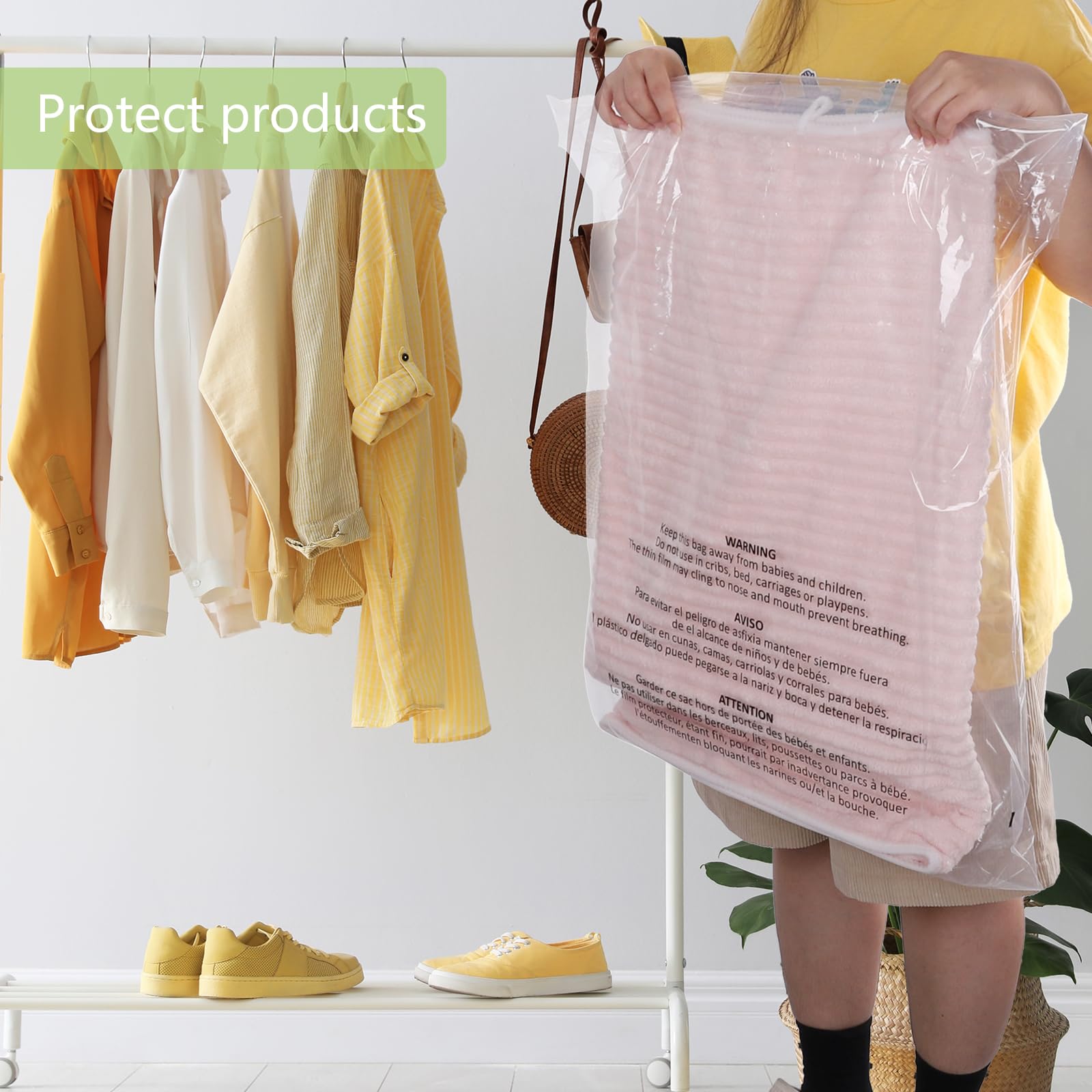 Lot de 100 sacs en polyéthylène transparents auto-adhésifs 61 x 76,2 cm | Avec avertissement d'étouffement pour l'emballage, l'expédition et FBA avec adhésif permanent (1,5 mm)