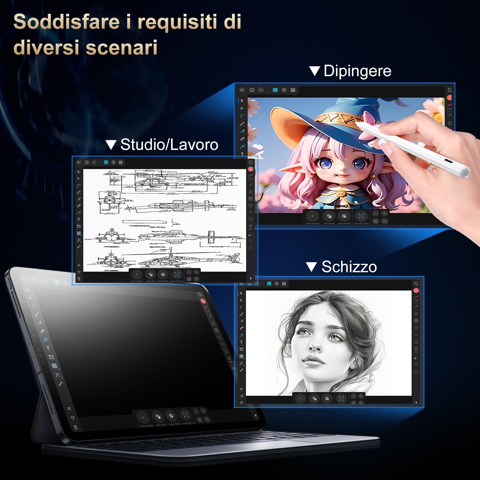BAZO Penna Compatibile con iPad 2018-2025, Penna per iPad Palm Rejection, Ricarica rapida, Sensibilità All'inclinazione, per ipad 11 A16/10/9/8/7/6,Pro 11/12.9,Air 3/4/5/M2/M3,Mini 5/6. bs