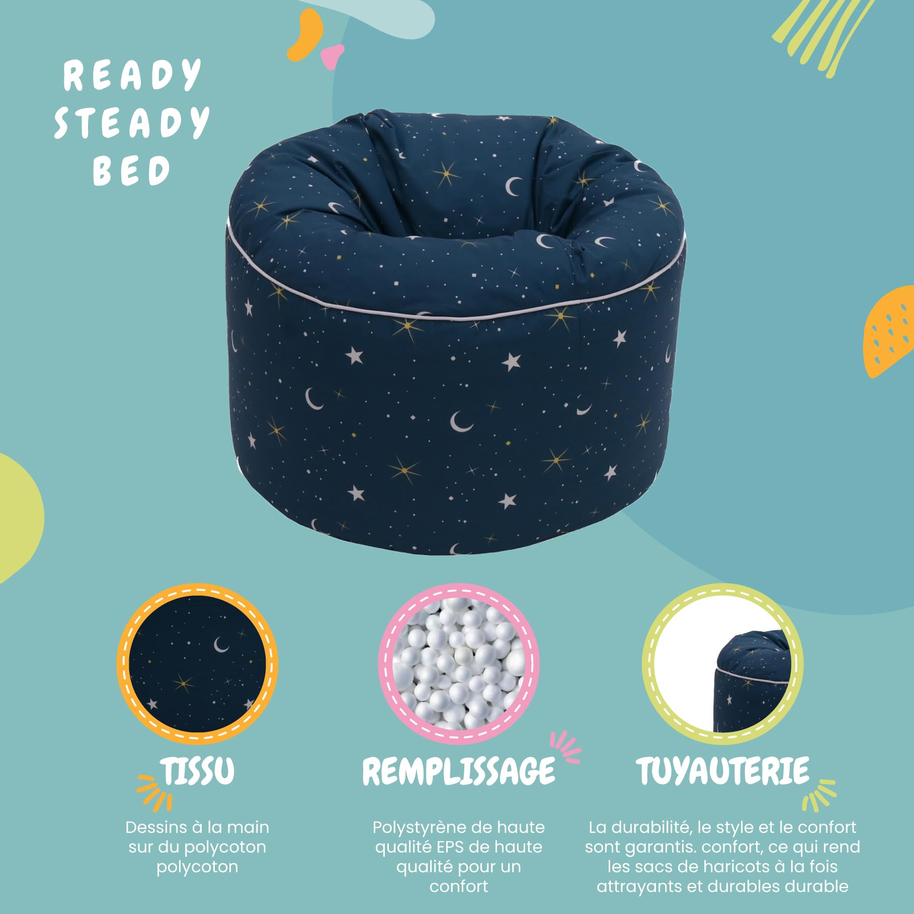 Ready Steady Bed Fauteuil Poire pour Enfants | Pouf Confortable pour Salle de Jeux intérieure | Siège de canapé Rond et Doux pour Les Enfants | Meuble Ergonomique pour Tout-Petits (Clair de Lune)