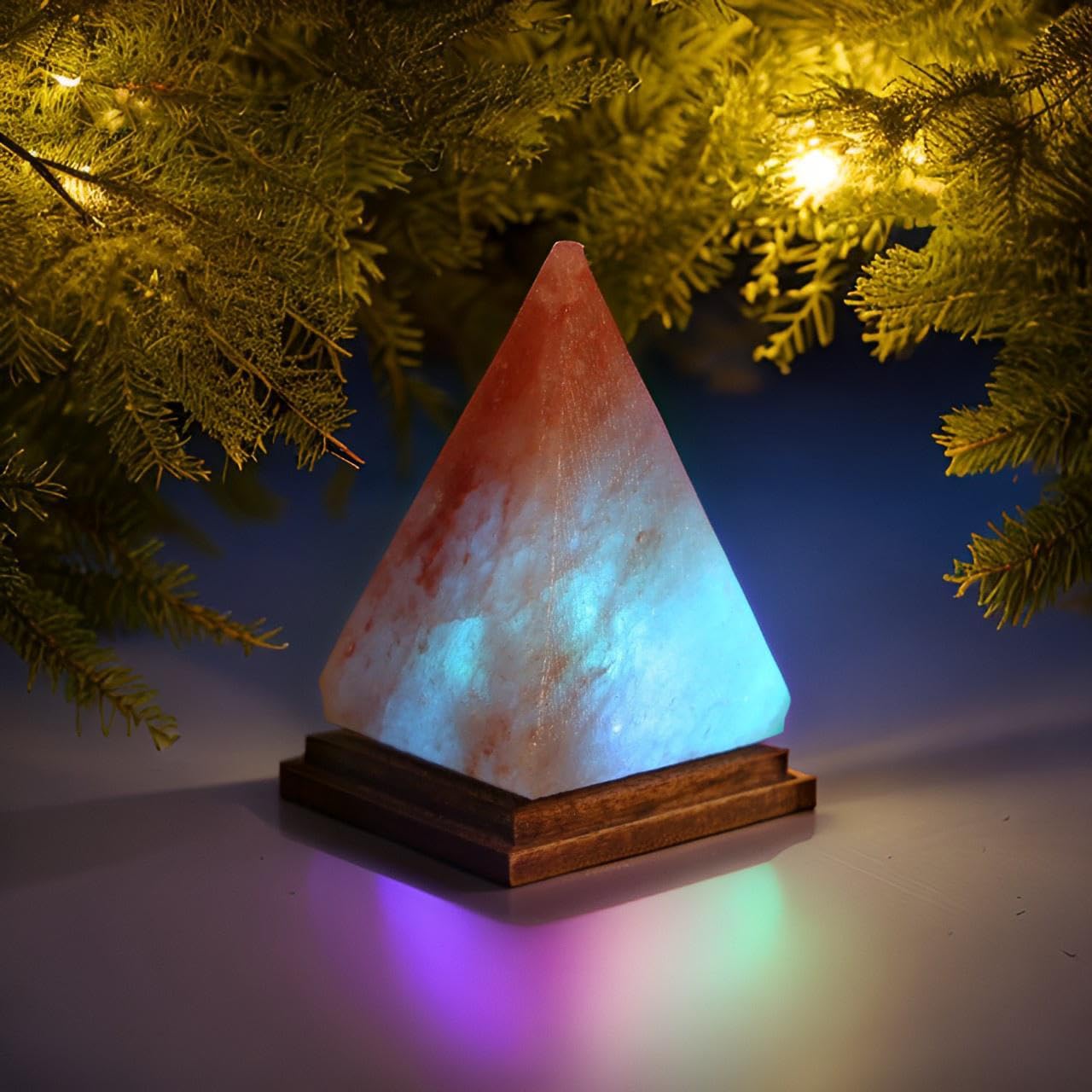 Himalayan USB Salt Colour Changing Pyramid Lamp - Therapeutic Lighting Unique Pyramid Design Handcrafted Salt Crystal Meditation Lamp