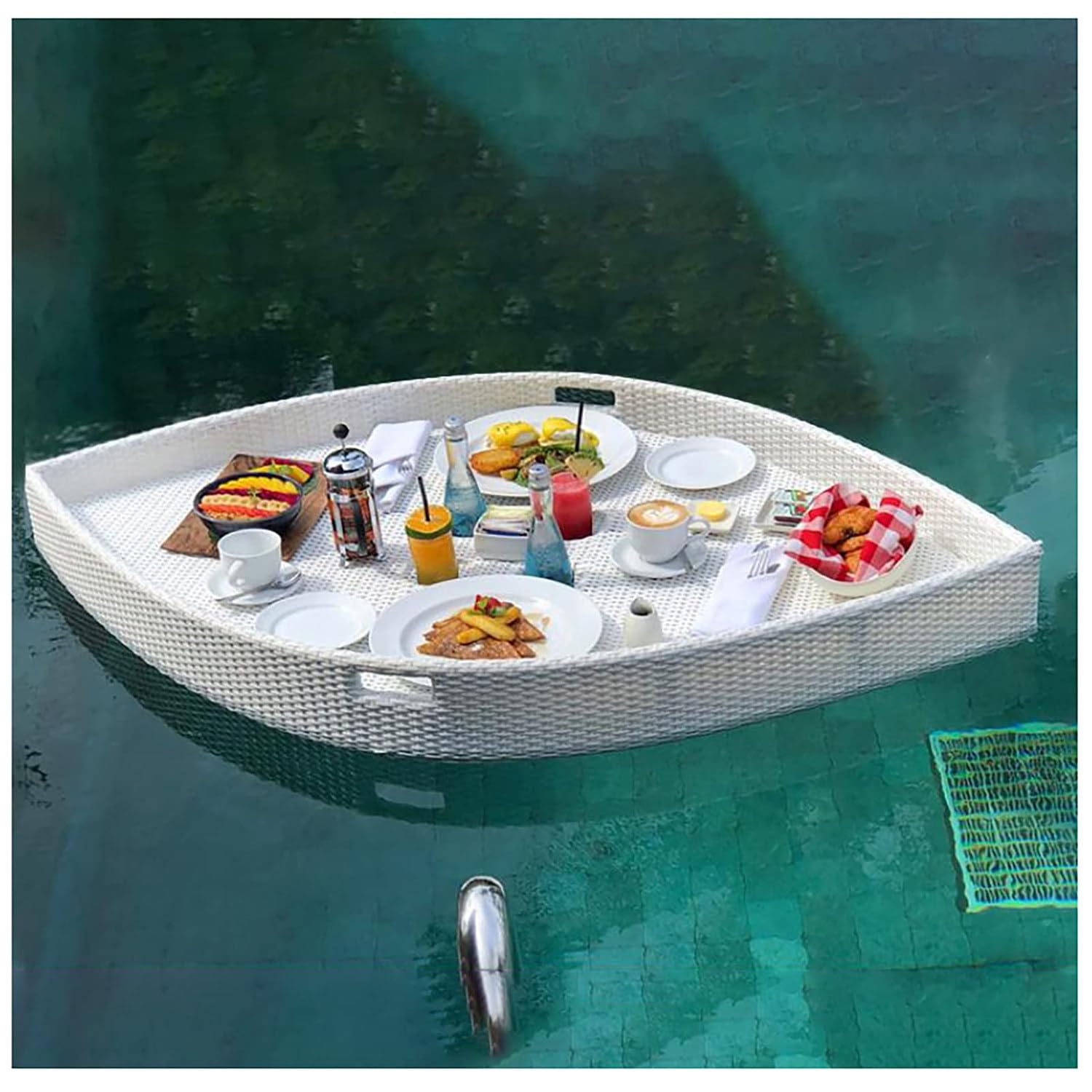 Bandeja flotante para servir piscina, spa y baño, impermeable y estable para bebidas y alimentos