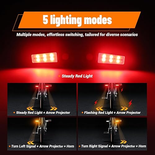 Miniatura 3 de Señales de giro para bicicleta con proyector, 5 modos de luz trasera de bicicleta recargable por USB, control remoto, impermeable, dividida, ebike,