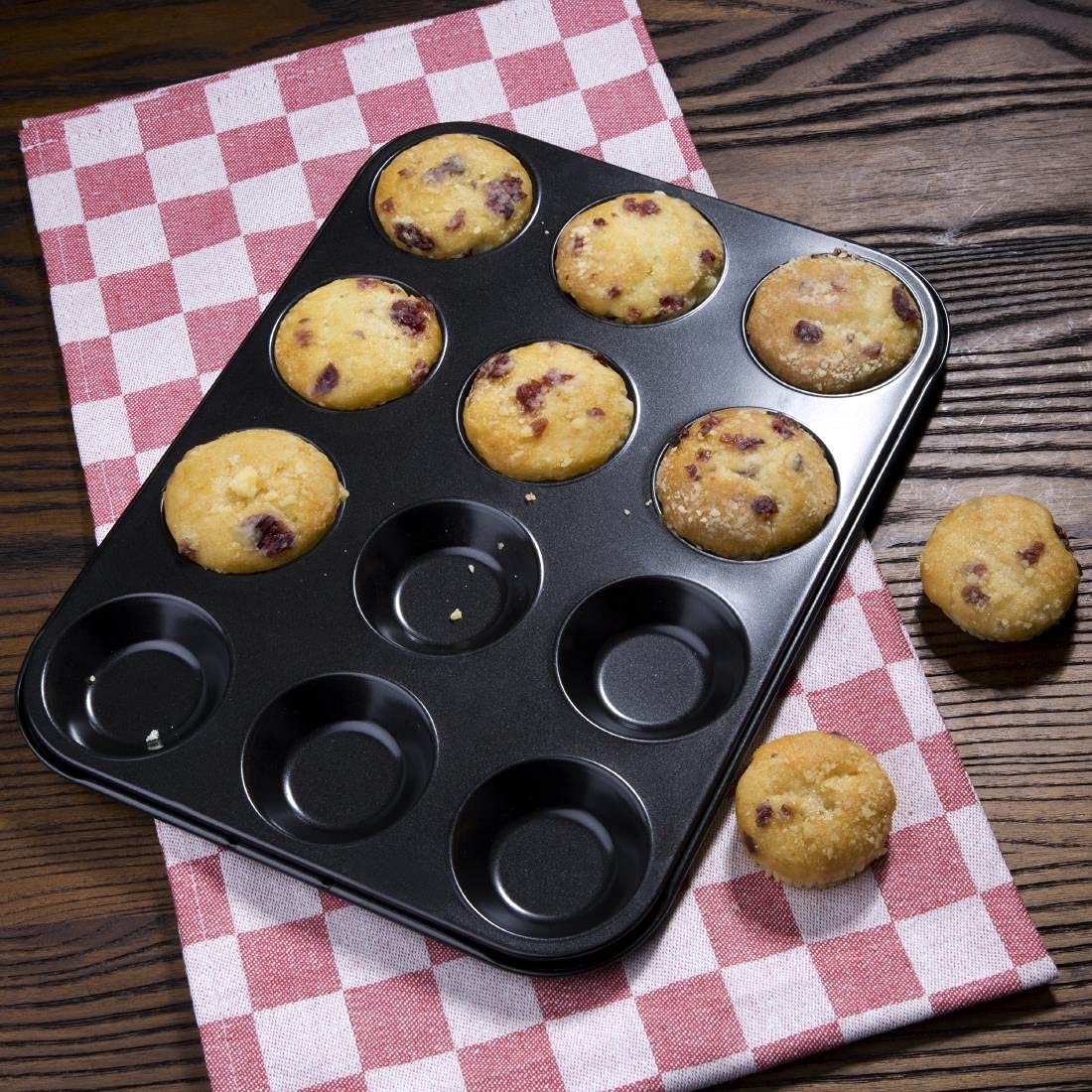 Vogue mini stampo per 12 muffin antiaderente in acciaio al carbonio piatto da portata, 32 x 24 cm