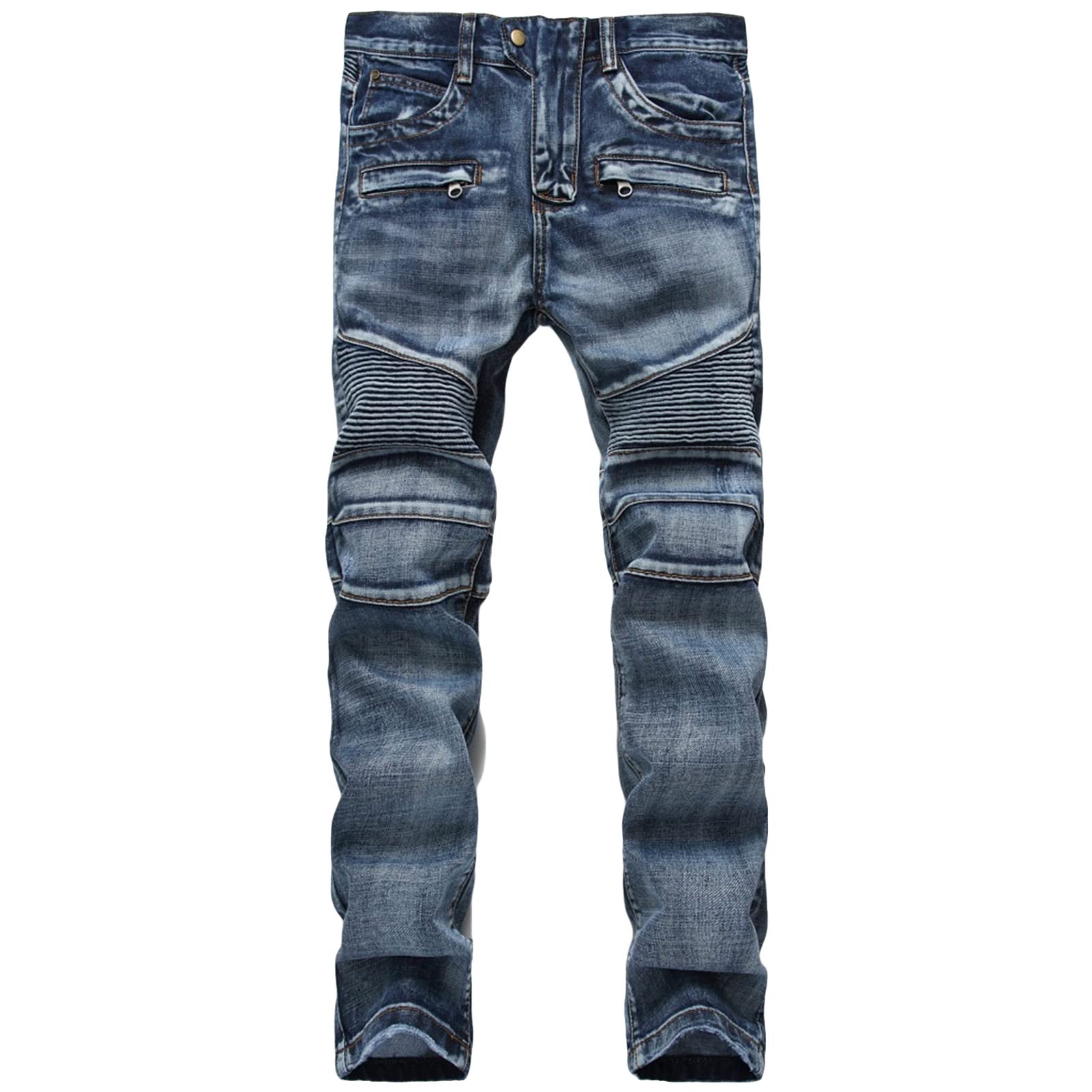 Maiyifu-GJ Men's Destroyed Ripped Stretch Jeans Distressed Multi Pockets Biker Denim Pants Slim Zipper Moto Jean Trousers (Dark Blue 4,28)