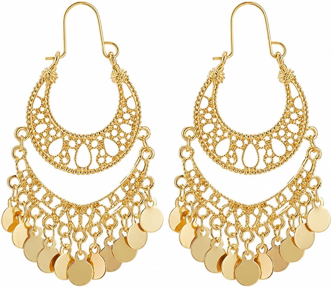 Gold Jhumka Earrings for Women Indian Inspired Dangle Earrings Boho Chandelier Statement Earrings Wedding Party Dress Jewelry Gift