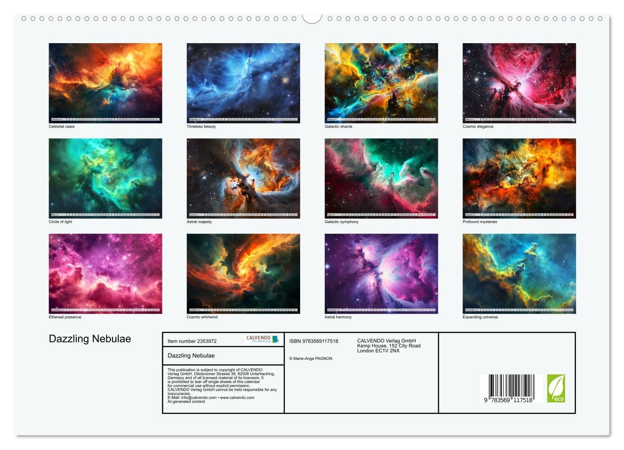 Dazzling Nebulae (High Quality Premium Wall Calendar 2027 DIN A2 landscape),CALVENDO 12 Month Wall Calendar: Discover the timeless beauty and profound ... stunning nebulae in breathtaking colors.