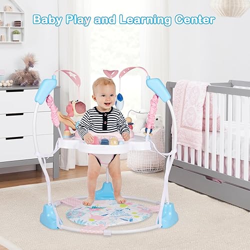 Miniatura 8 de Centro de actividades para bebés, puentes y gorilas para bebés con música, luces, juguetes para bebés, asiento giratorio de 360, 3 alturas