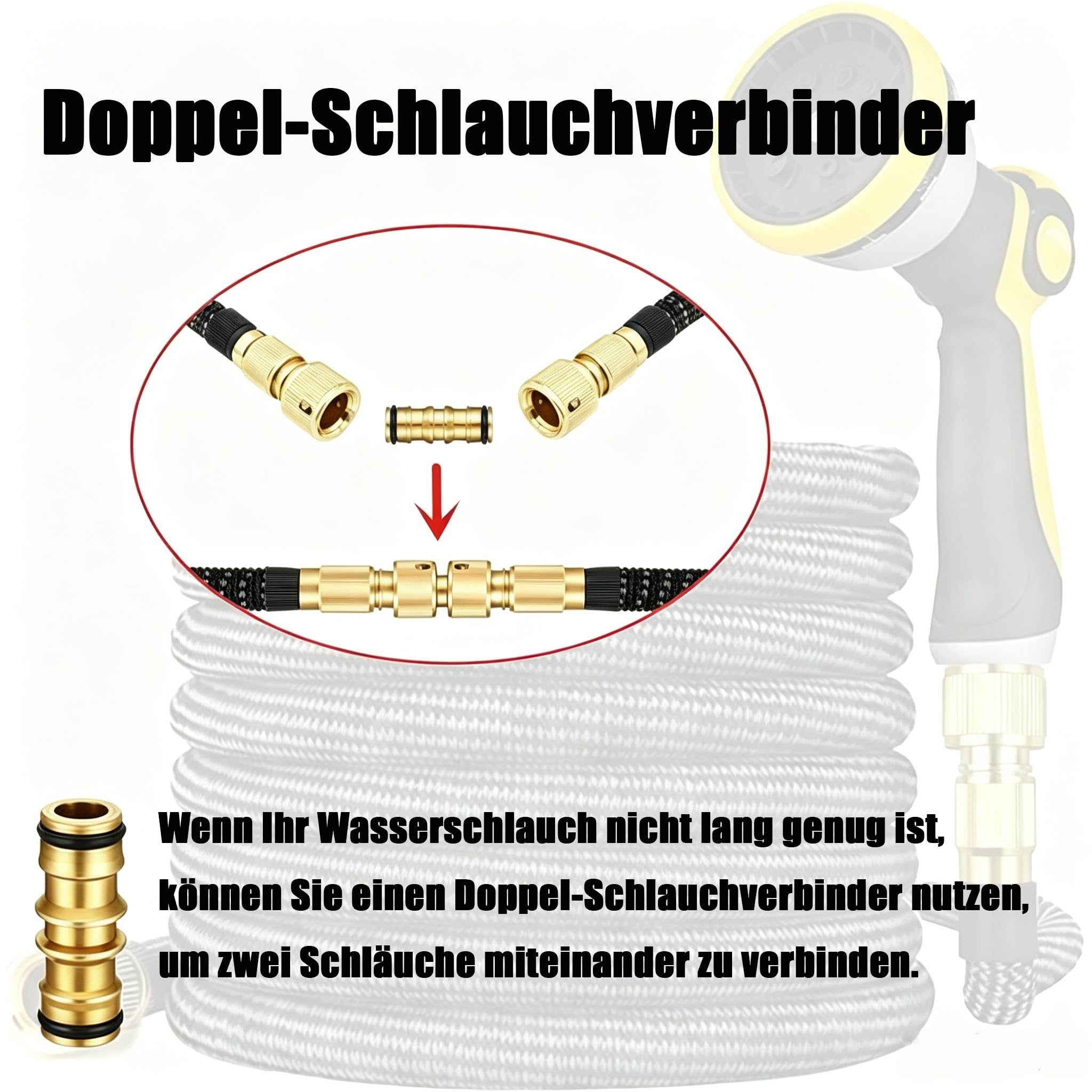 Erweiterbarer Gartenschlauch, 15,2 m, flexibel verstärkt mit 1,27 cm (1/2 Zoll) - 3/4 Zoll Messingbeschlägen und Universal-Hahnanschluss für Haustier-/Autowäsche, Rasen- und