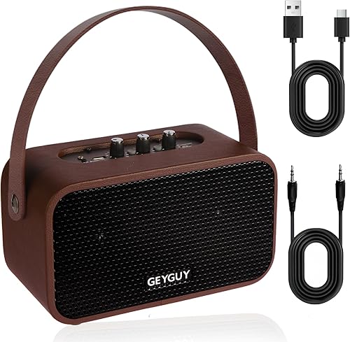 Miniatura 8 de Altavoz Bluetooth portátil GDSK-4, sonido estéreo dual de 4 , gabinete de MDF y cuero, Bluetooth 5.3 con rango de 32.8 ft, ecualizador de graves y