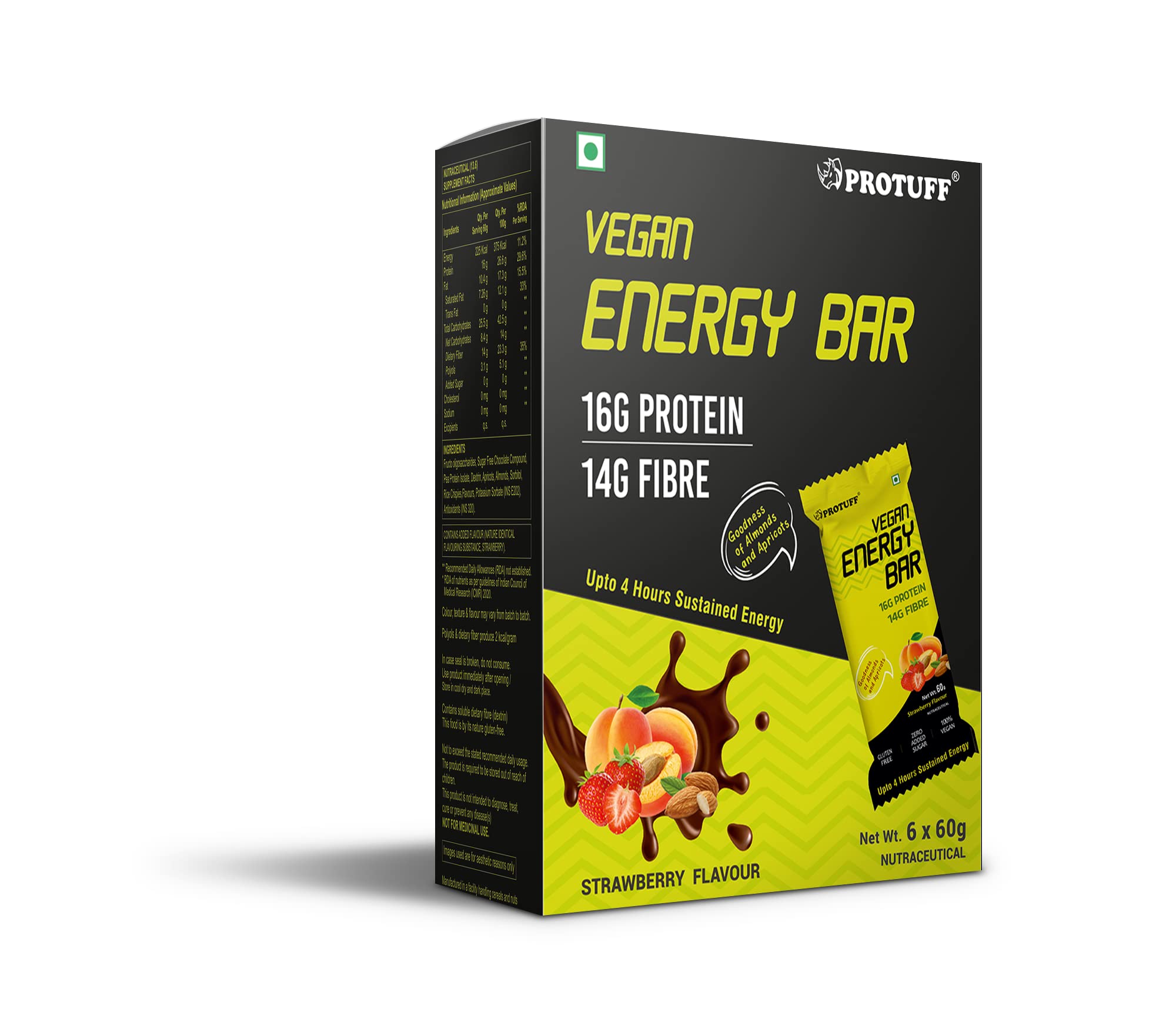 PROTUFF Protein Vegan Choco Almond Fudge Energy Bar, Zero Added Sugar, Box of 6 Bars X 60g each (360gram) (B095X1S9GN) Amazon Price History, Amazon Price Tracker