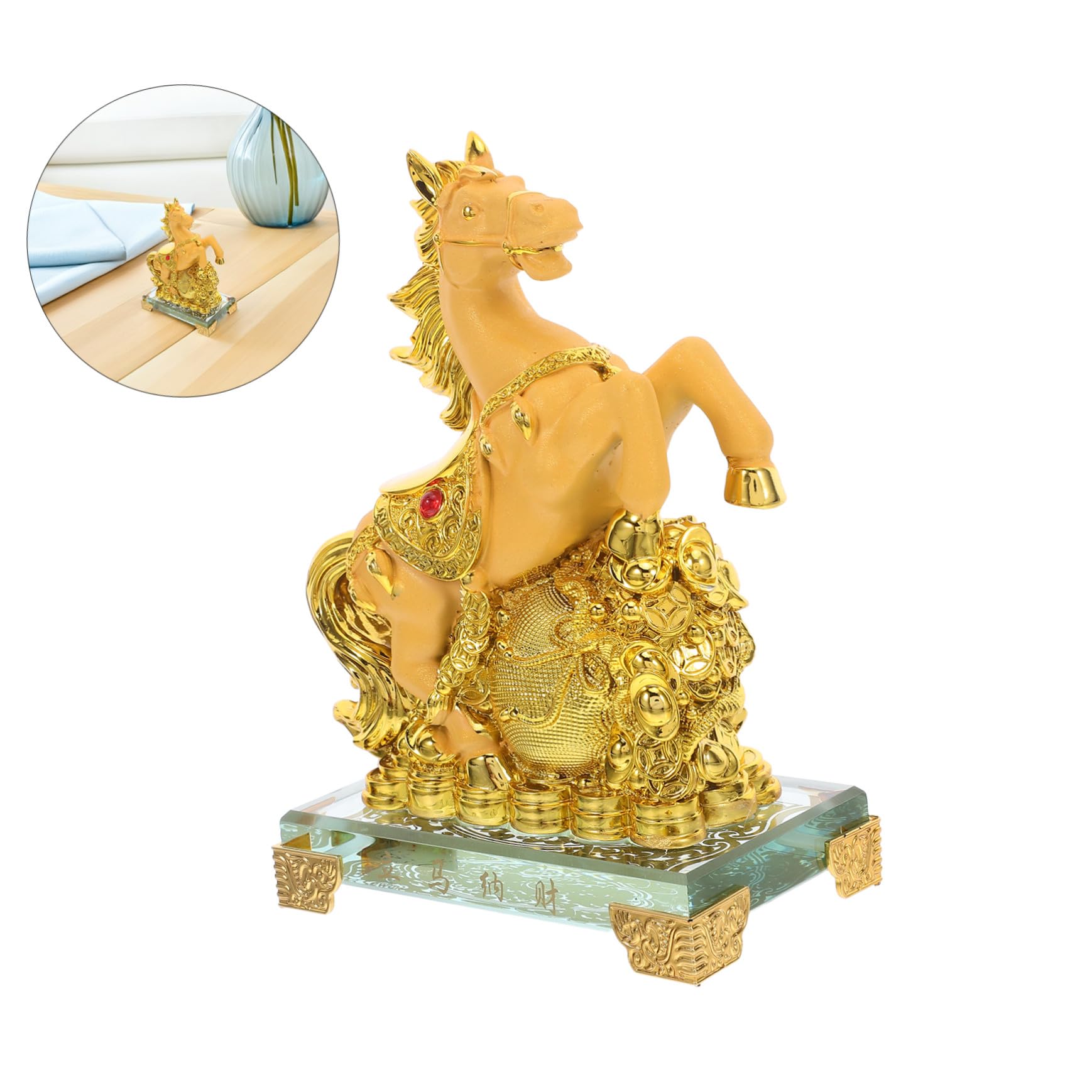 MAGICLULU zabawki zodiaku konia ozdoby na stół w kształcie konia noworoczne posągi koni Deska rozdzielcza samochodu zwierząt zodiaku statua rok maskotki Golden