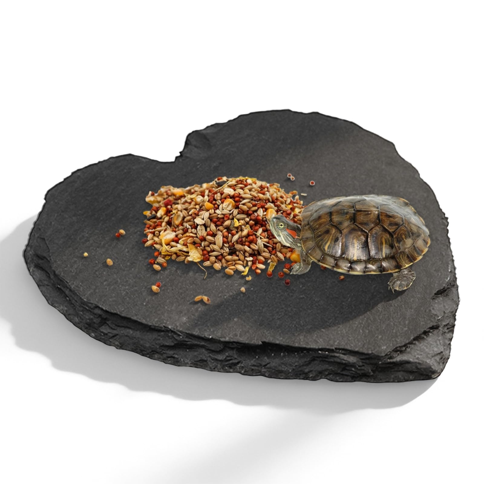 XHNKEG Reptile Basking Platform, 20 × 20 cm Turtle Basking Platform Heart-Shaped Rock Feeding Dish Tortoise Slate Plate Turtle Tank Accessories