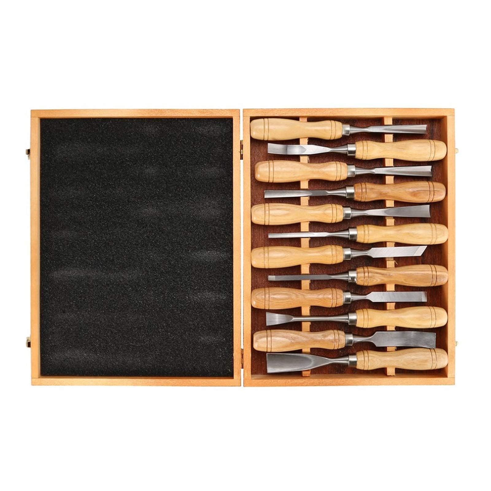 Set Di Scalpelli Per Legno 12 Pezzi Scalpello Per Tornio Scalpello Per Legno In Acciaio Al Cromo Vanadio Per Principianti E Appassionati Di Intaglio Intaglio Di Radici Fai-da-te Con Scatola Di Legno