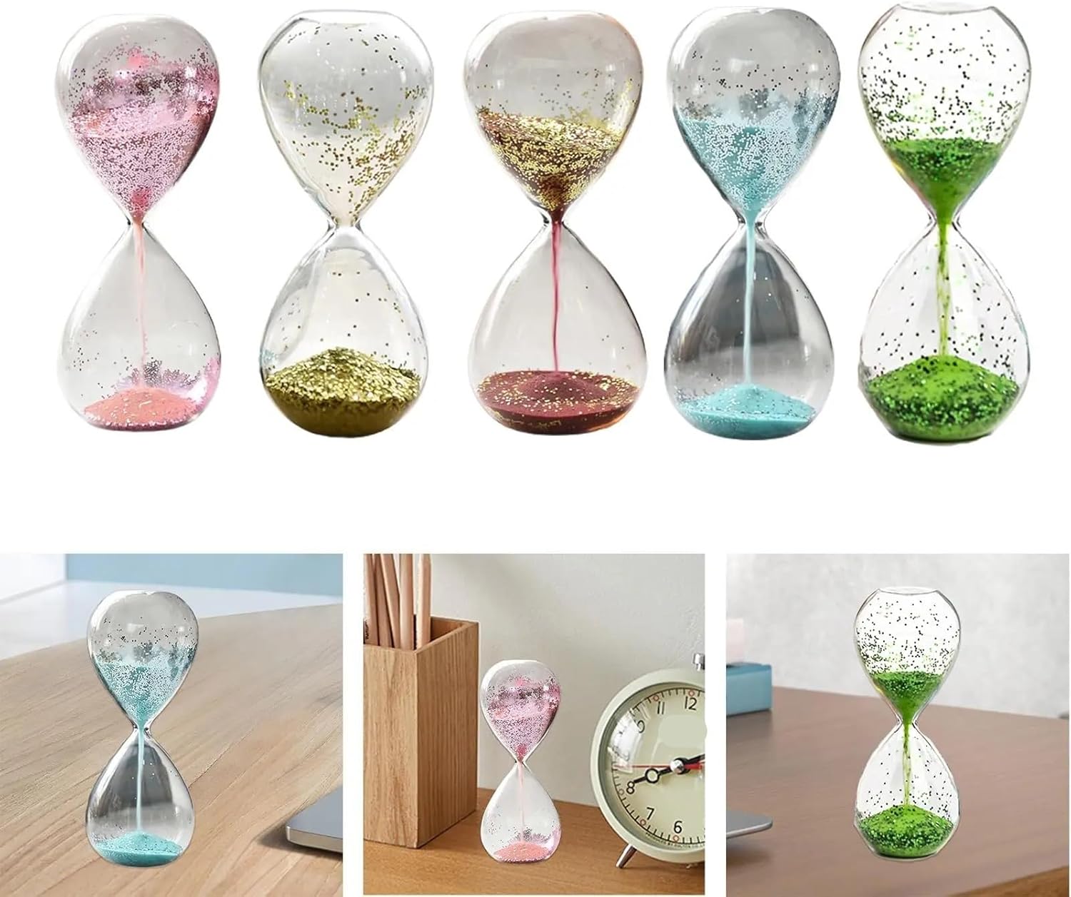 砂時計、砂時計2個 砂時計タイマー エンターテイメント デスクトップオーナメント ヨガタイマー グリッターガラスサンド(ピンク)(ブ