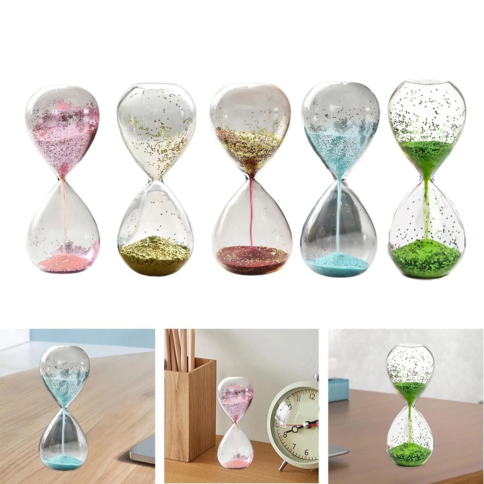 Reloj de Arena con Temporizador, Adorno Escritorio for Entretenimiento, Yoga, Cristal Brillante, 2 uds para Escuela(Pink)