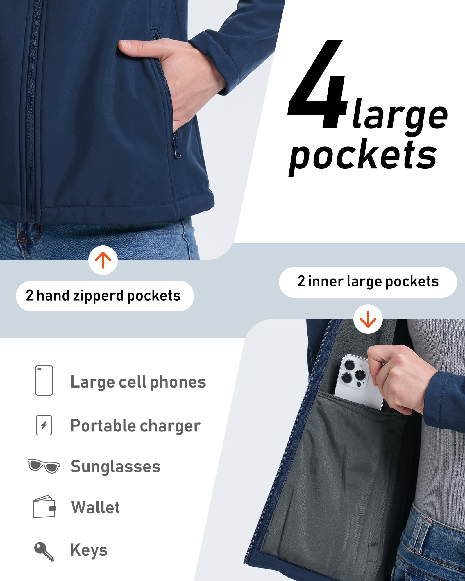 33,000ft Chaqueta softshell para mujer, impermeable, resistente al viento, transpirable, chaqueta de entretiempo, chaqueta ligera para ciclismo, golf, correr, senderismo
