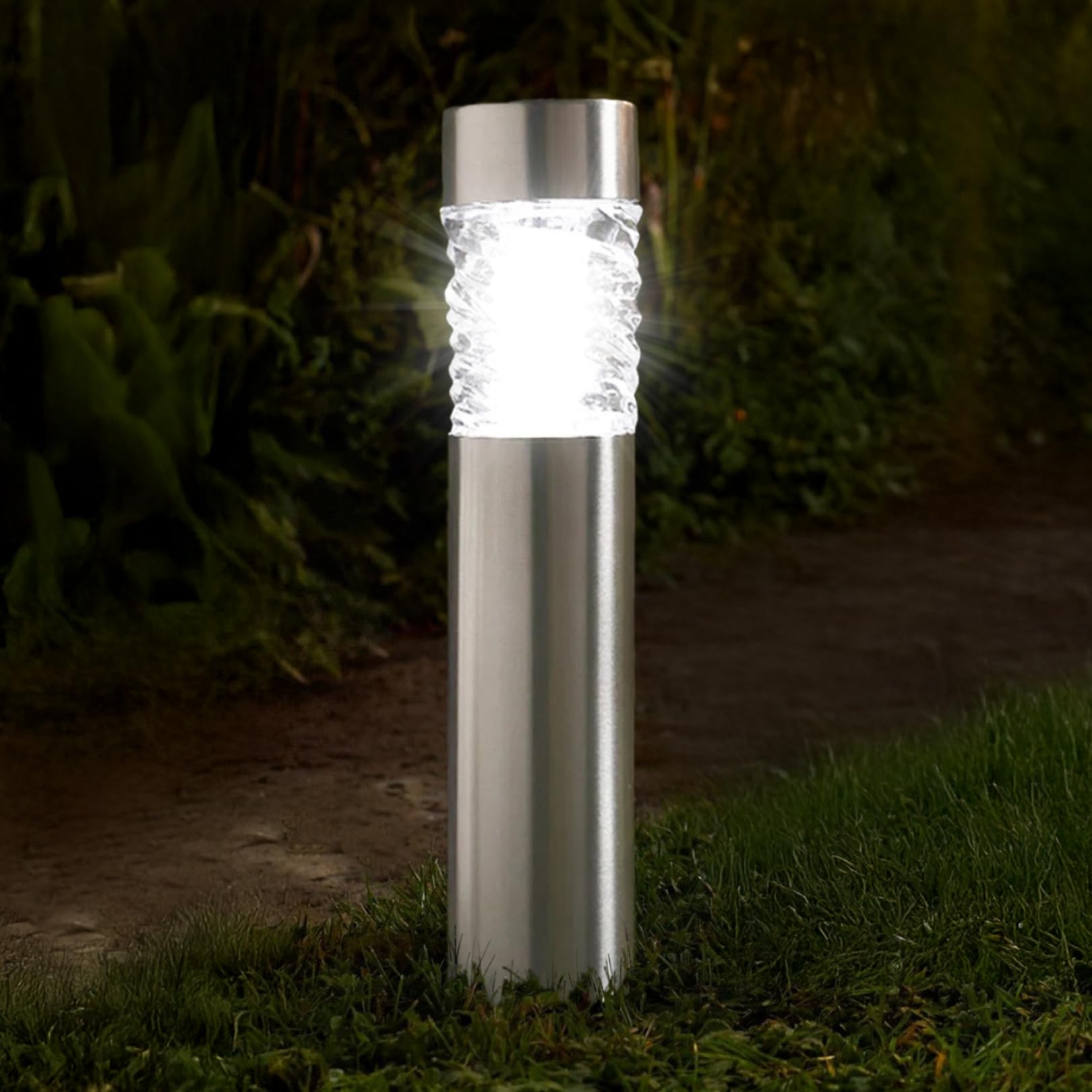 Garden Mile Large Wave Bollard Solar Lights Outdoor Garden Lighting Stainless Steel Solar Stake Lights for Driveway Pathway Lighting Ideal for Flowerbeds Borders Patio Lawn
