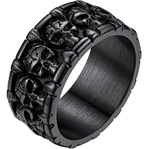 ChainsHouse Skull Rings for Men, Stainless Steel/Black Plated Gothic Rings, Skeleton Cocktail Party Biker Ring, Offer Custom Service, Size 7-14, Send Gift Box