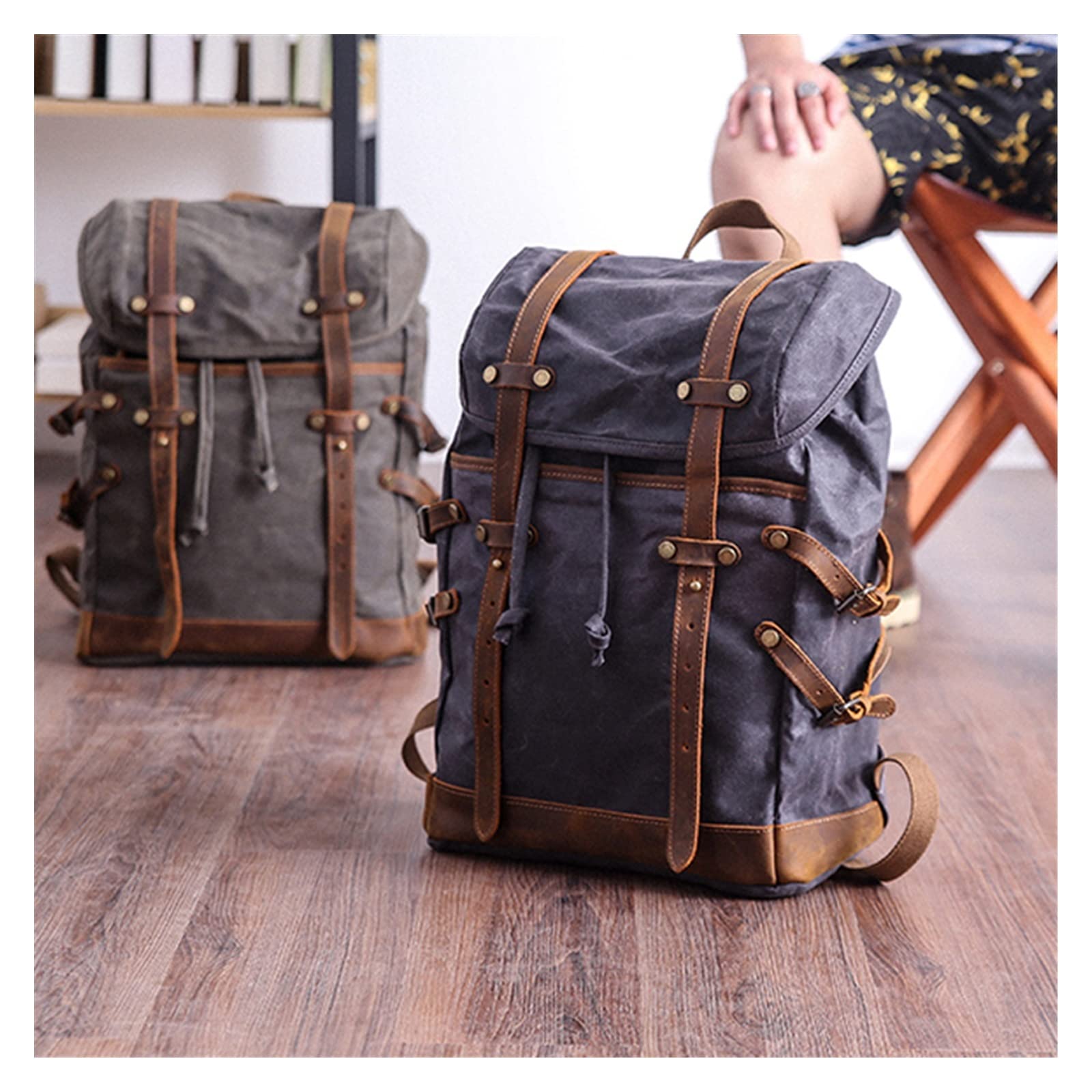 Cuir Bagaran Vintage Sac Dos Femme Toile Et Cuir Sac à Dos Vintage