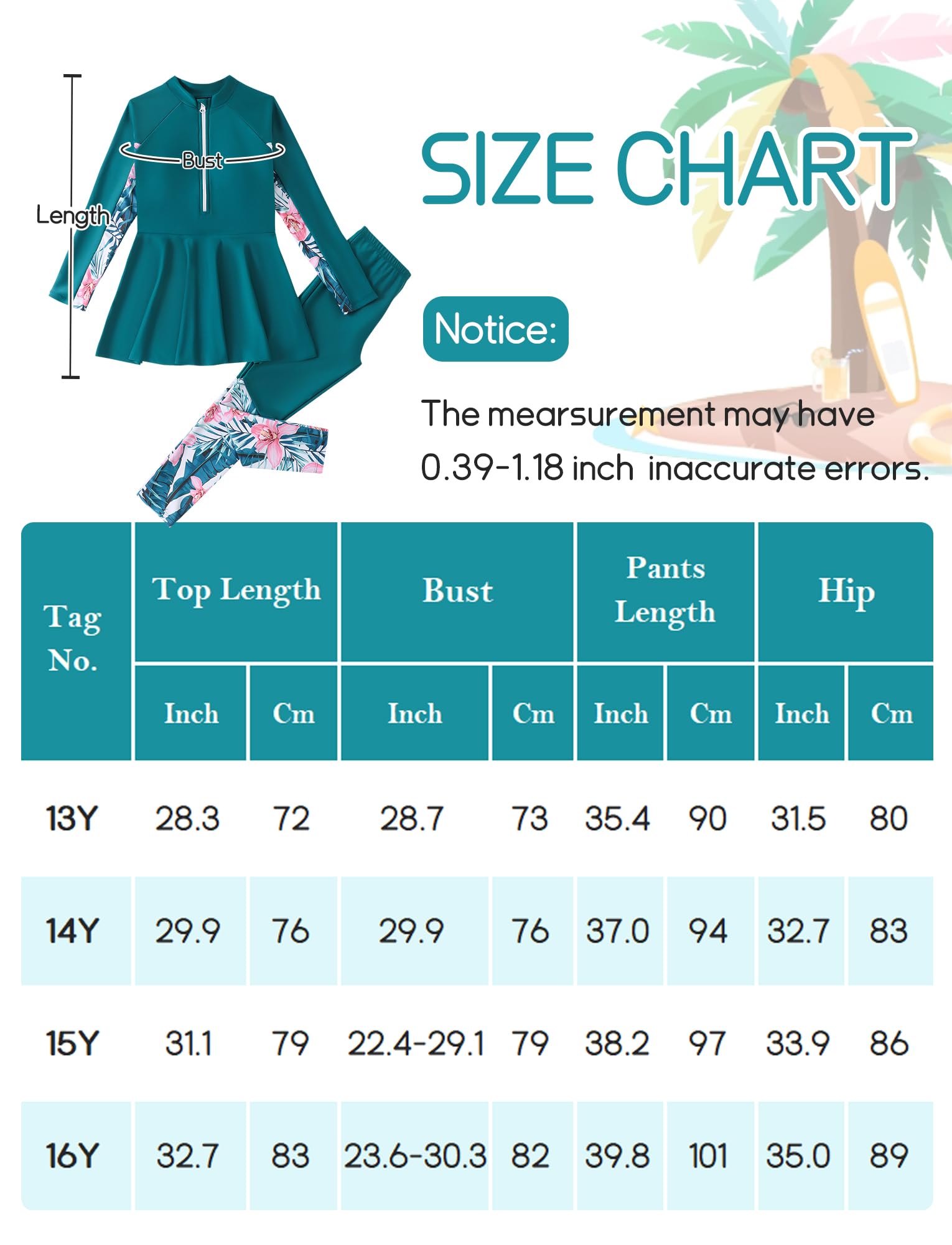 Happy Cherry Maillot de bain 2 pièces modeste pour filles avec pantalon de bain pour adolescentes à manches longues Rashguard pour filles, maillot de bain d'été pour le surf, vêtements de plage