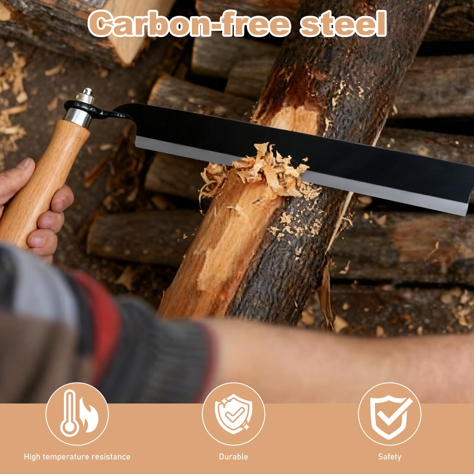 GBKDQQ Couteau de traction pour bois : couteau de traction multifonction de 20,32 cm avec poignées en bois, couteau à tirer, lame à éplucher pour le traitement du tronc d'arbre, couteau à éplucher