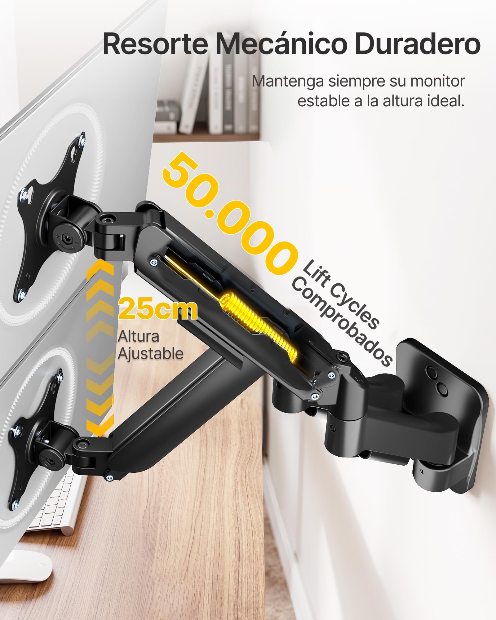 monTEK Soporte de pared para 2 monitores de 17 a 32 pulgadas hasta 9 kg | Giratorio, inclinable y giratorio, altura regulable, VESA 75 x 75/100 x 100