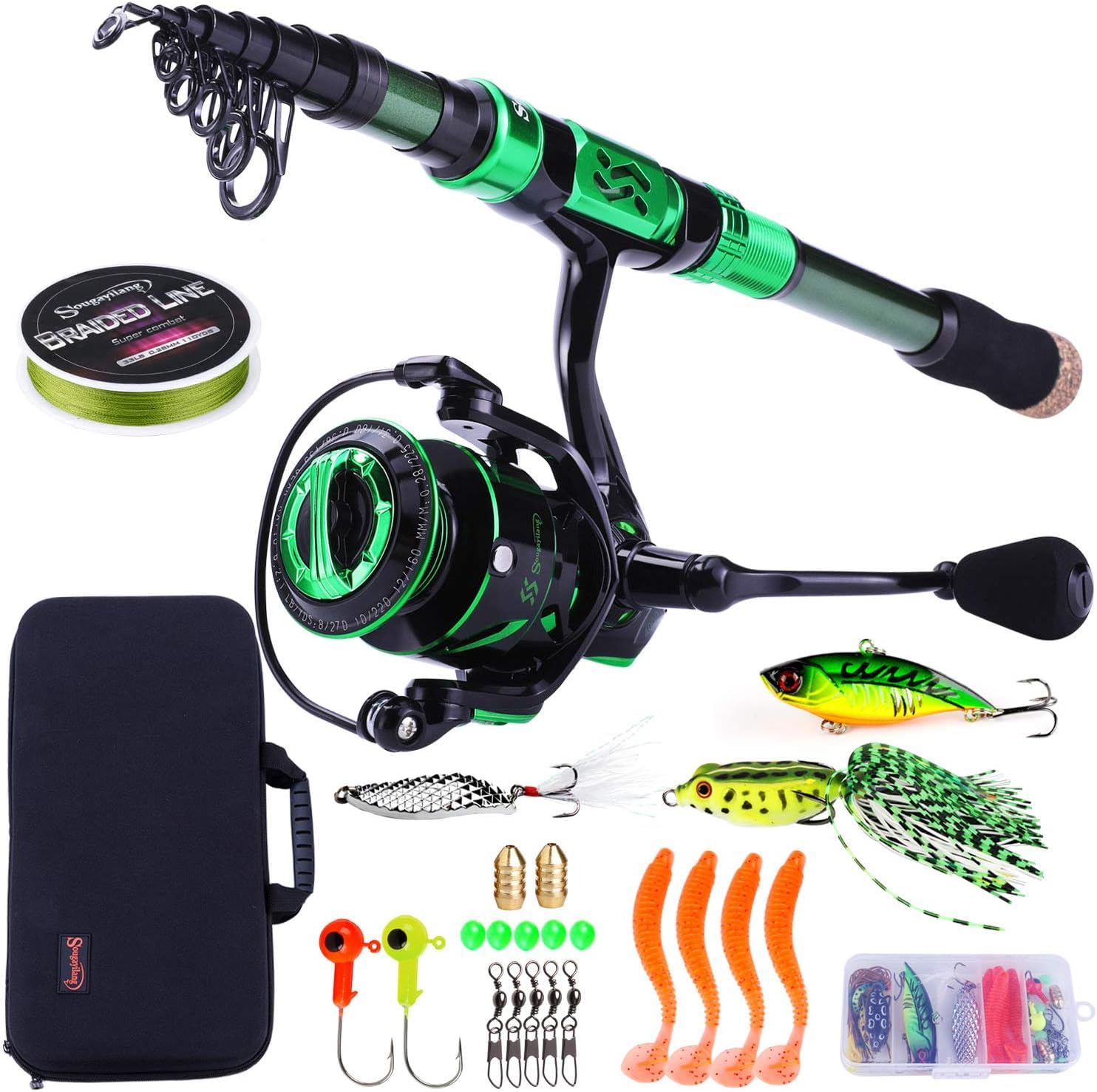 Ensemble Canne à pêche et Moulinet, Canne à pêche télescopique en Fibre de Carbone 12+1BB Moulinet avec Sac de Transport pour Eau salée et Eau Douce