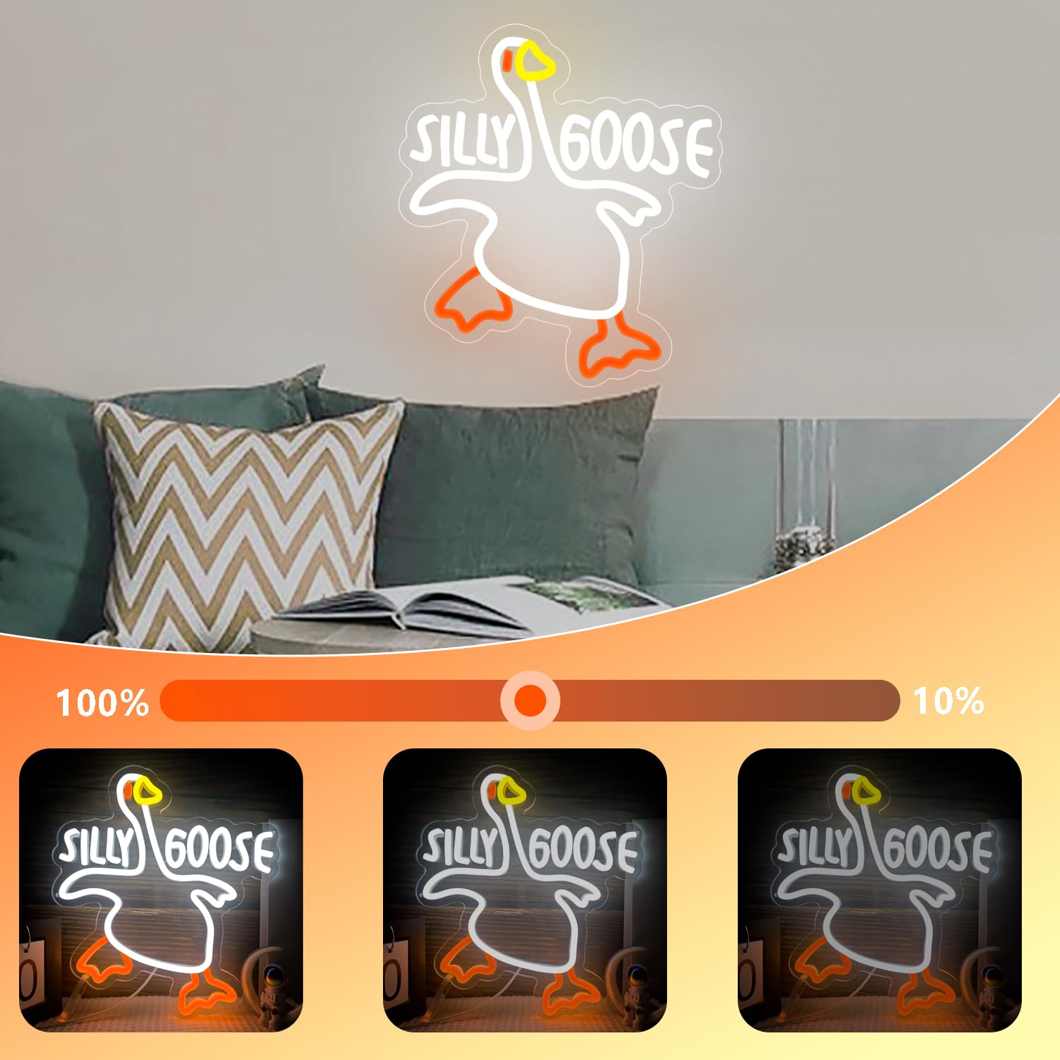 Silly Goose - Letrero de neón LED de ganso para decoración de pared para hombre, cueva, dormitorio, regalos de Navidad para amigos y niños