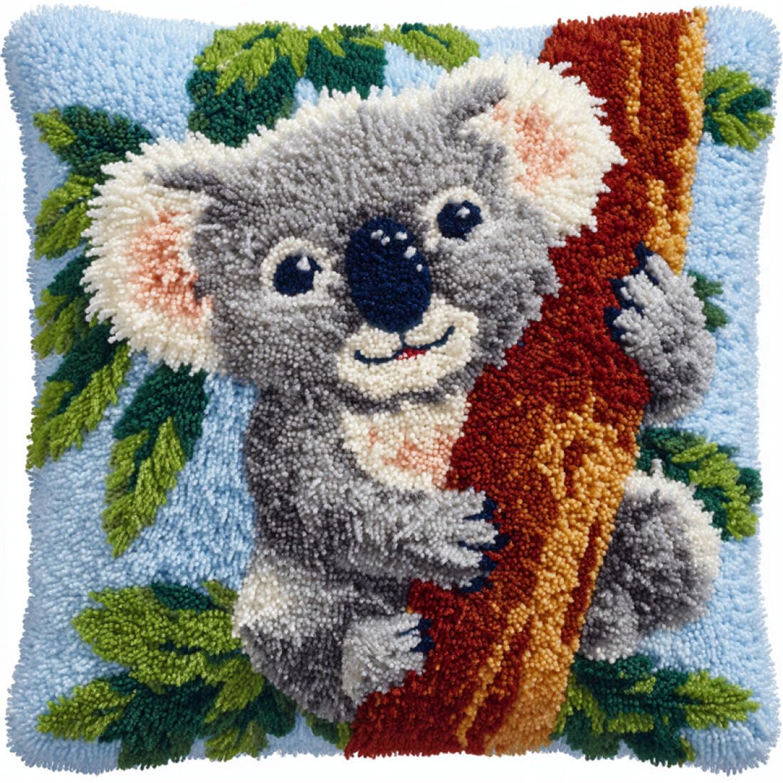 Kitquiver Animal Cushion Making Kit Cartoon Koala DIY Latch Hook Kits Pillowcase Embroidery,Knitting,Gift for Adults/Beginners 17x17In